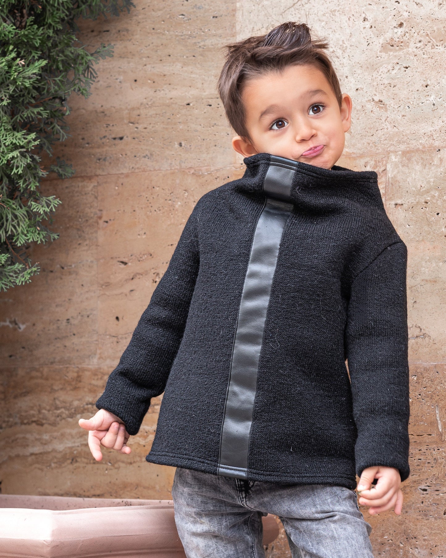 Wool turtleneck sweater boys/ Designer warm high neck sweater/ Black high collar woolen sweater kids/ Toddler boy modern turtle sweater