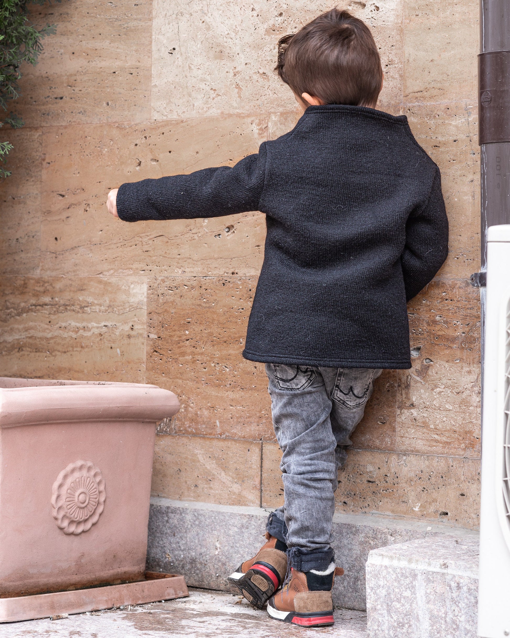 Wool turtleneck sweater boys/ Designer warm high neck sweater/ Black high collar woolen sweater kids/ Toddler boy modern turtle sweater