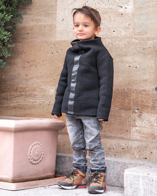 Wool turtleneck sweater boys/ Designer warm high neck sweater/ Black high collar woolen sweater kids/ Toddler boy modern turtle sweater