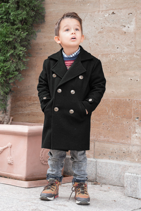 Long wool peacoat for boys, Kids warm winter vintage coat, Double breasted down coat toddler, Long classic coat, Junior long pea coat