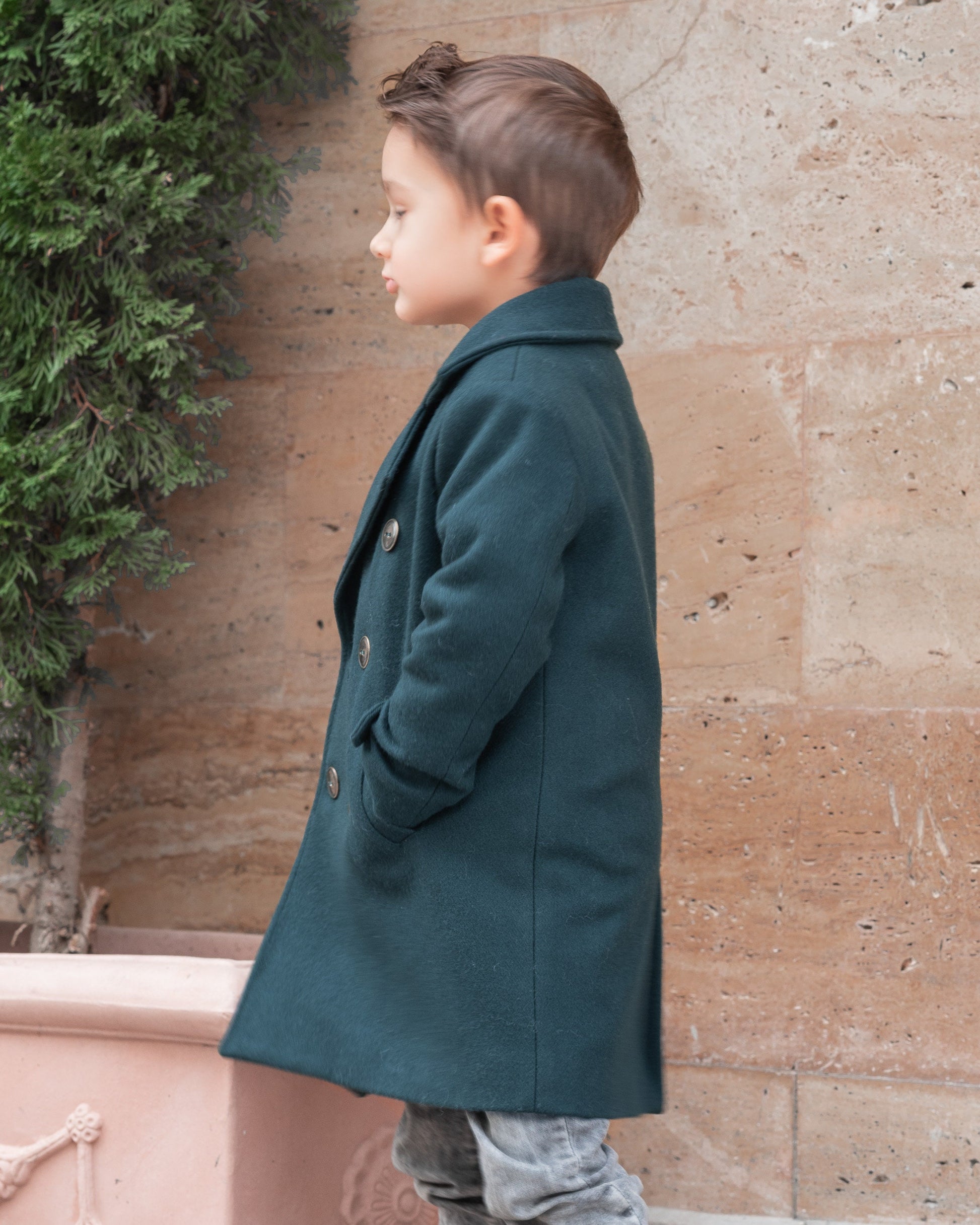 Long wool peacoat for boys, Kids warm winter vintage coat, Double breasted down coat toddler, Long classic coat, Junior long pea coat