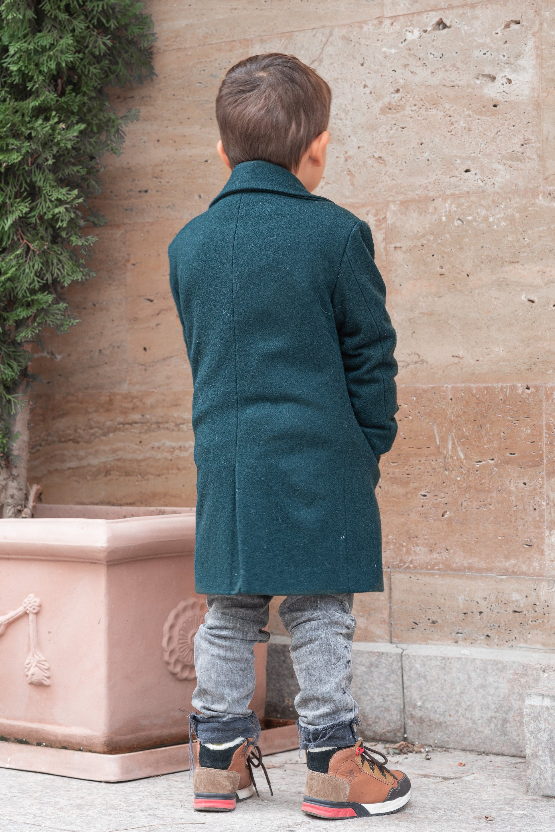 Long wool peacoat for boys, Kids warm winter vintage coat, Double breasted down coat toddler, Long classic coat, Junior long pea coat