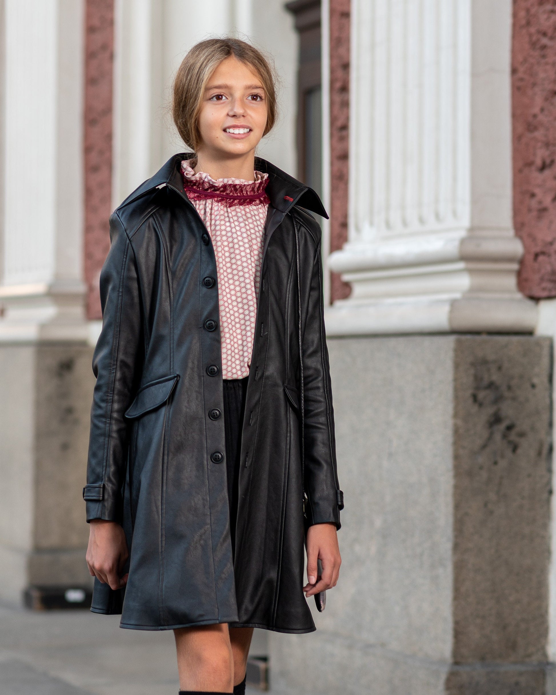 Long faux leather celebrity coat jacket for Girl Leather outfit/ Toddler vegan steampunk overcoat/ Long down Frock Coat Trench Duster Coat