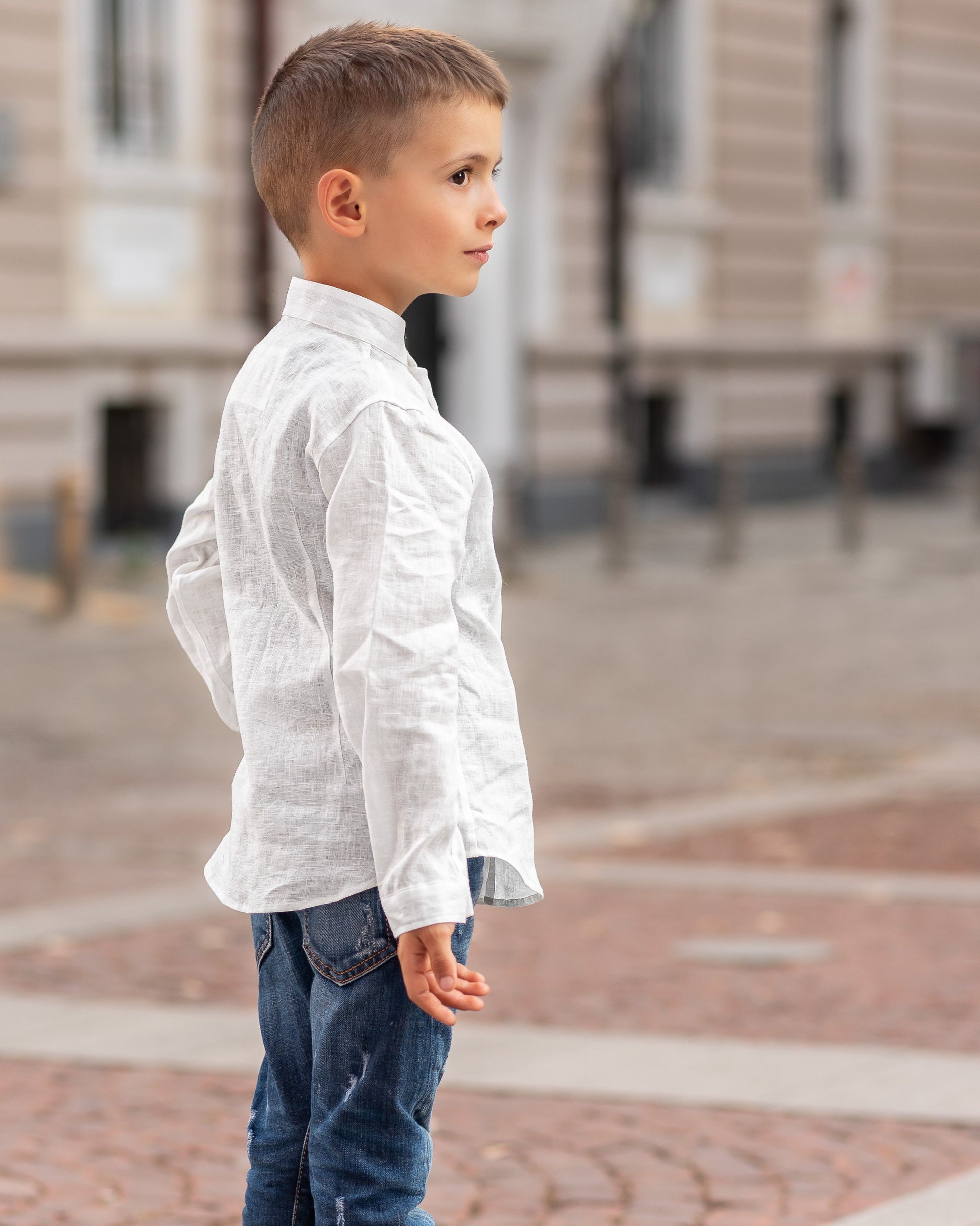 Linen shirt white with long sleeve boys/ Stone washed linen shirt/ Classic linen shirt toddler boy/ Formal linen collar Button up shirt