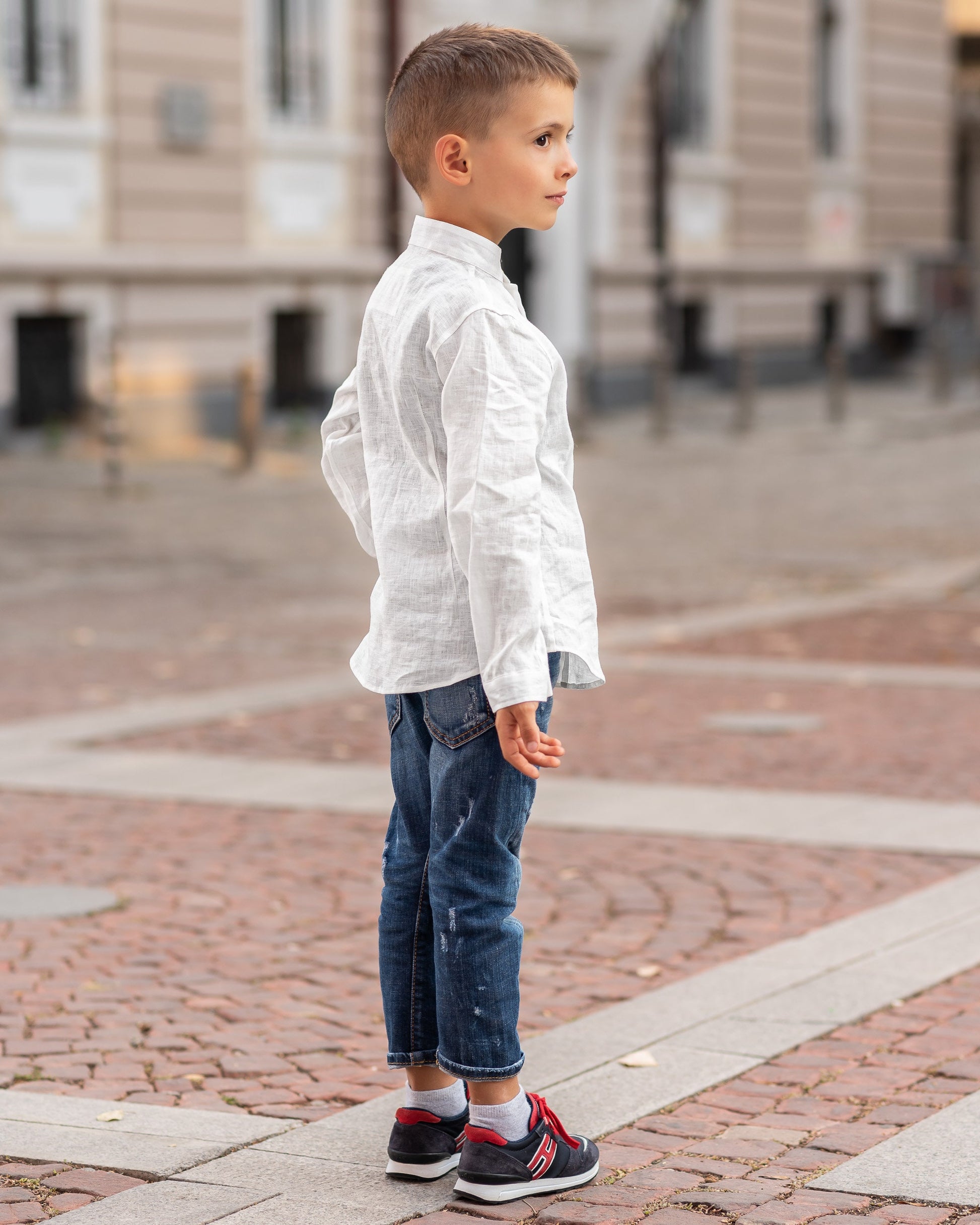 Linen shirt white with long sleeve boys/ Stone washed linen shirt/ Classic linen shirt toddler boy/ Formal linen collar Button up shirt