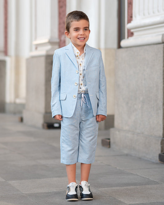 Boys linen sky blue suit / Kids linen outfit/ Communion toddler boy linen suit set/ Kids boys wedding tuxedo outfits linen dress suit