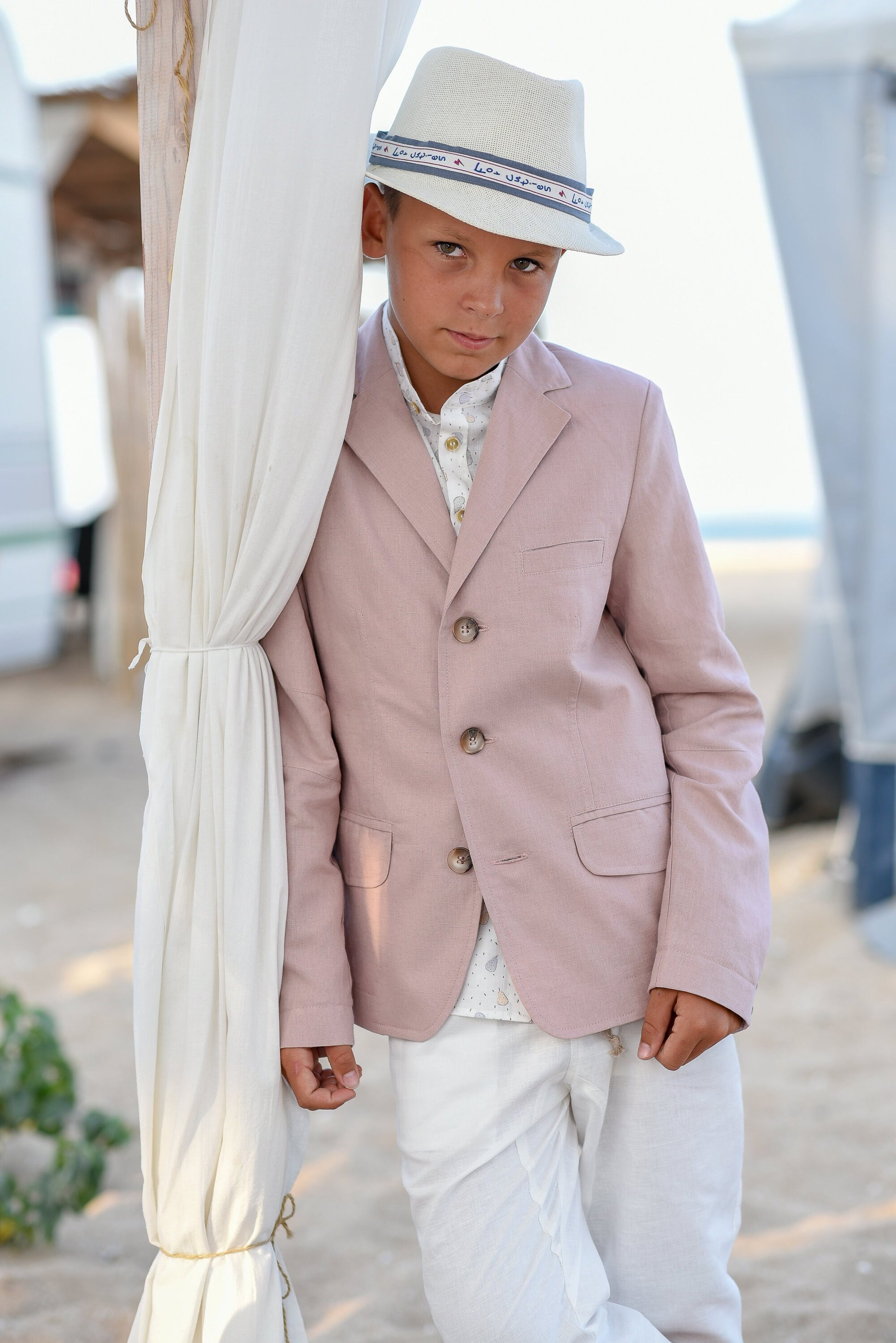 Boys wedding linen blazer/ Summer formal wear kids linen clothes/ Communion toddler boy blazer/ kids stylish linen nude color dress suit