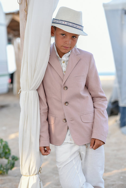 Boys wedding linen blazer/ Summer formal wear kids linen clothes/ Communion toddler boy blazer/ kids stylish linen nude color dress suit