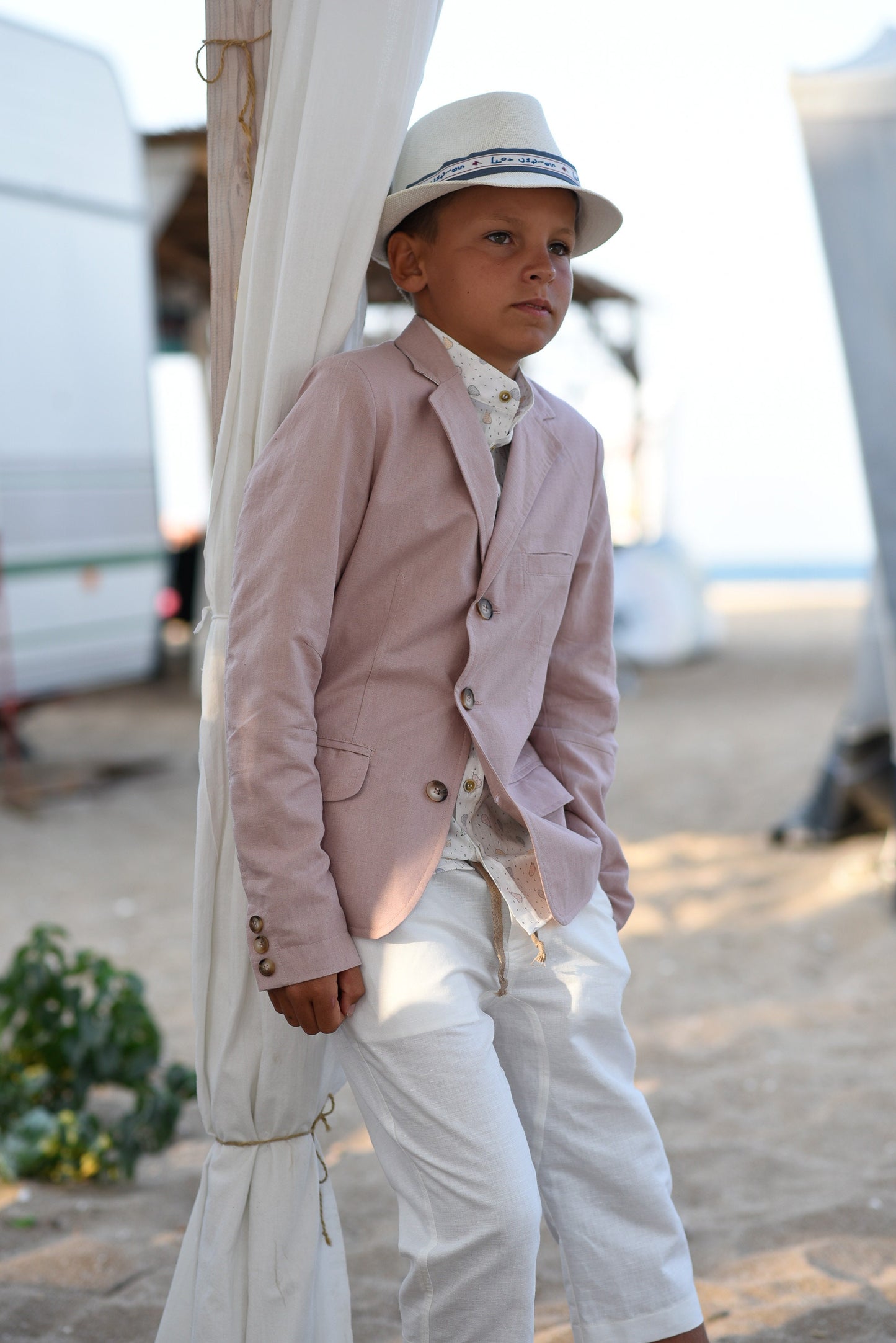 Boys wedding linen blazer/ Summer formal wear kids linen clothes/ Communion toddler boy blazer/ kids stylish linen nude color dress suit