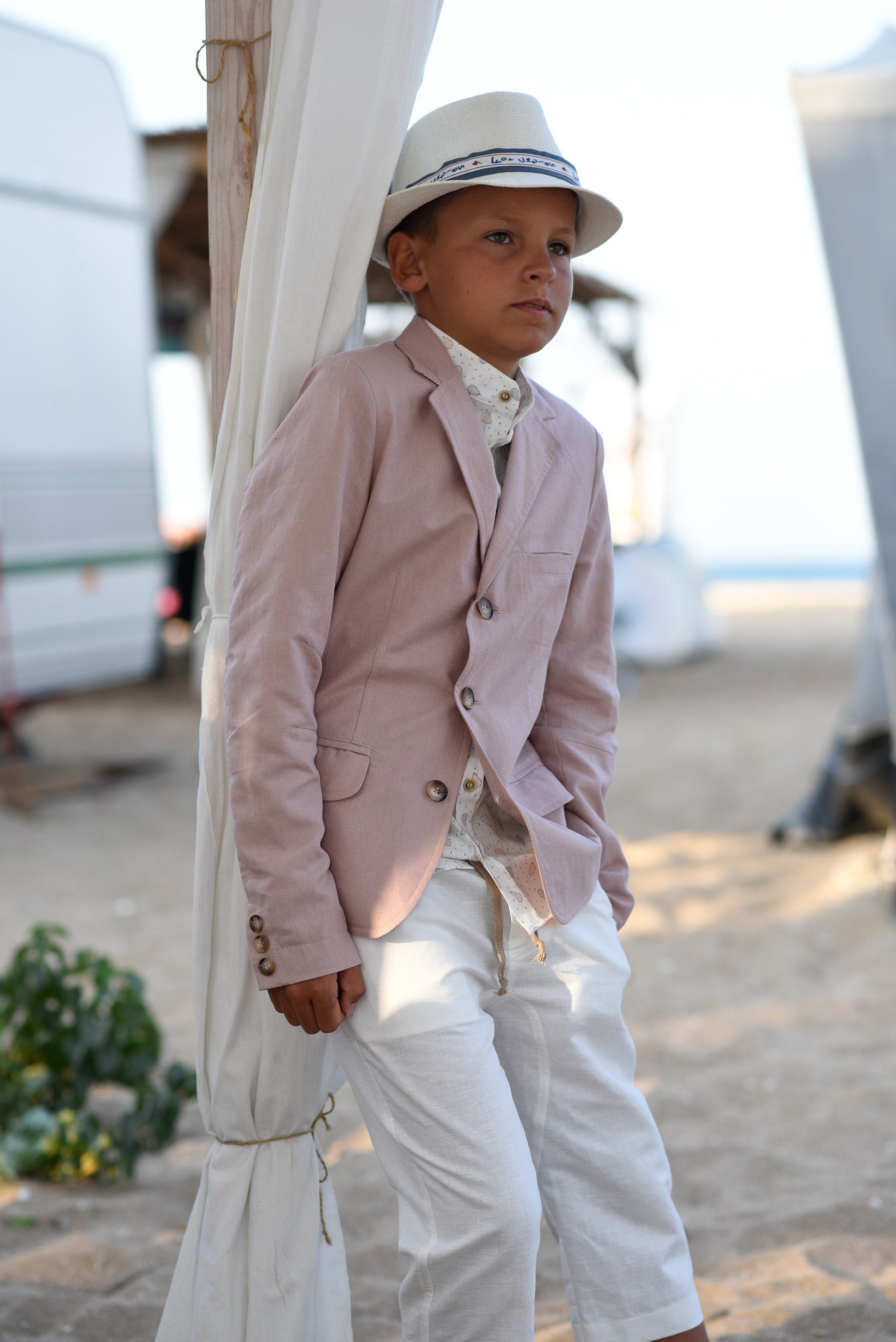 Boys wedding linen blazer/ Summer formal wear kids linen clothes/ Communion toddler boy blazer/ kids stylish linen nude color dress suit