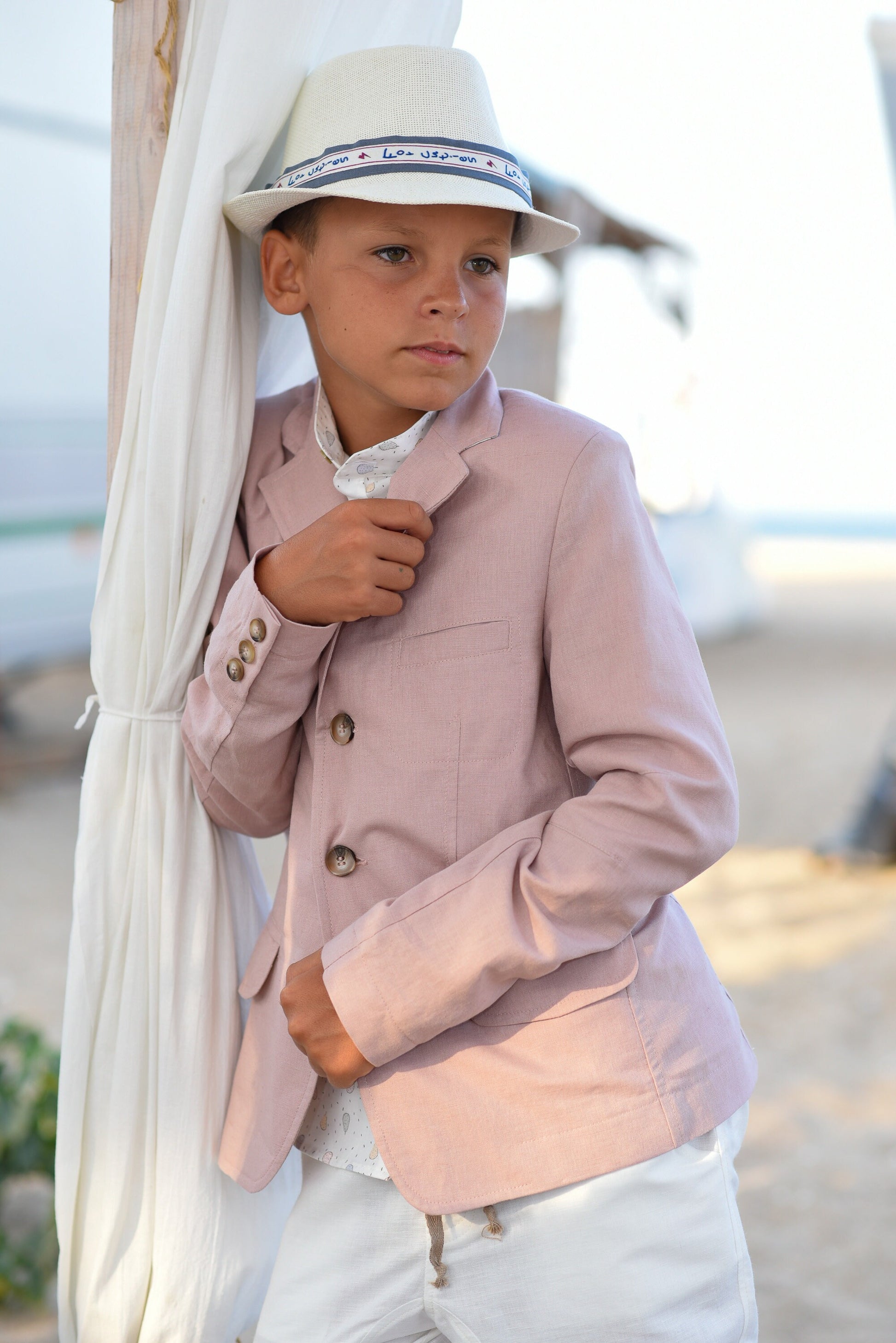 Boys wedding linen blazer/ Summer formal wear kids linen clothes/ Communion toddler boy blazer/ kids stylish linen nude color dress suit