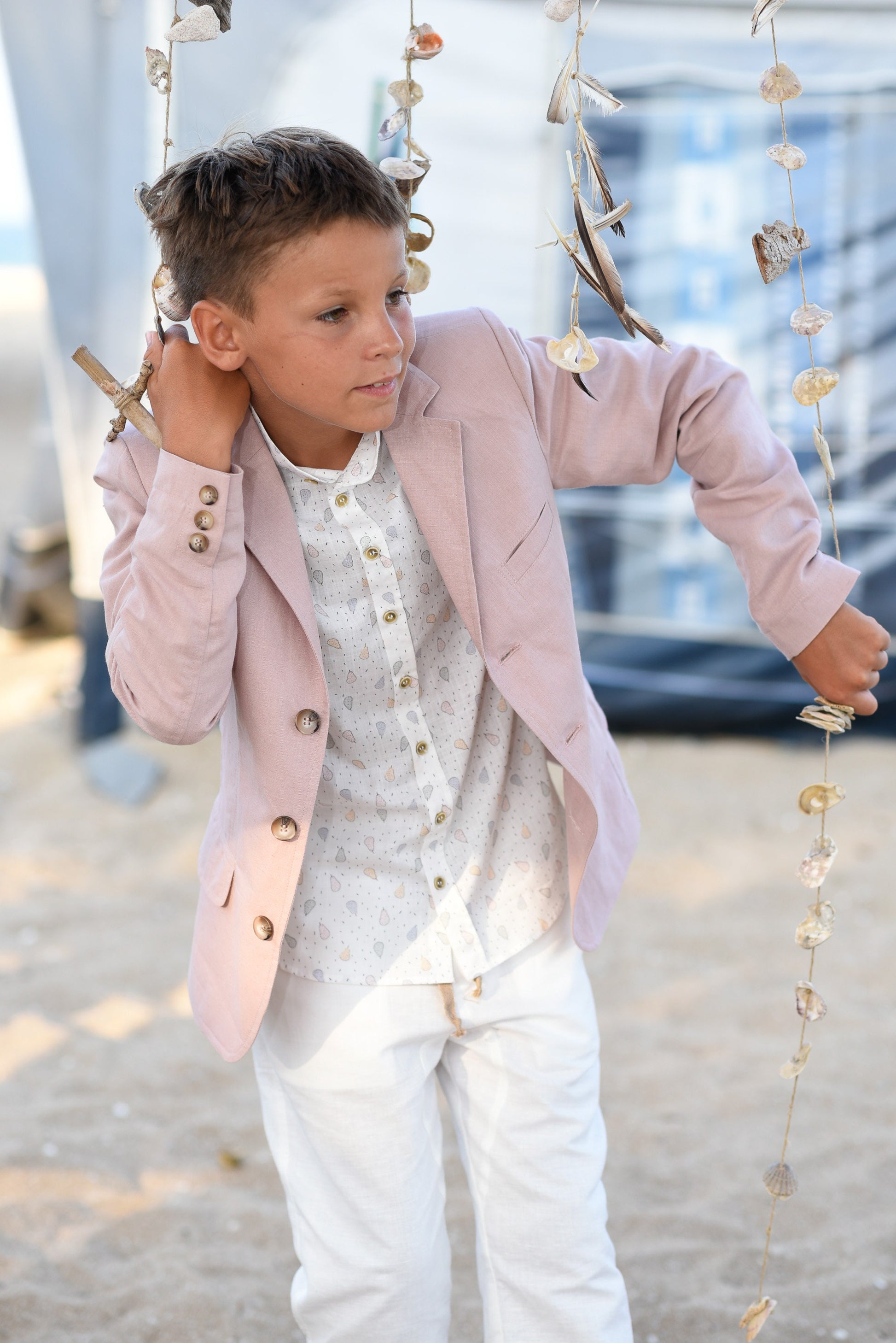 Boys wedding linen blazer/ Summer formal wear kids linen clothes/ Communion toddler boy blazer/ kids stylish linen nude color dress suit