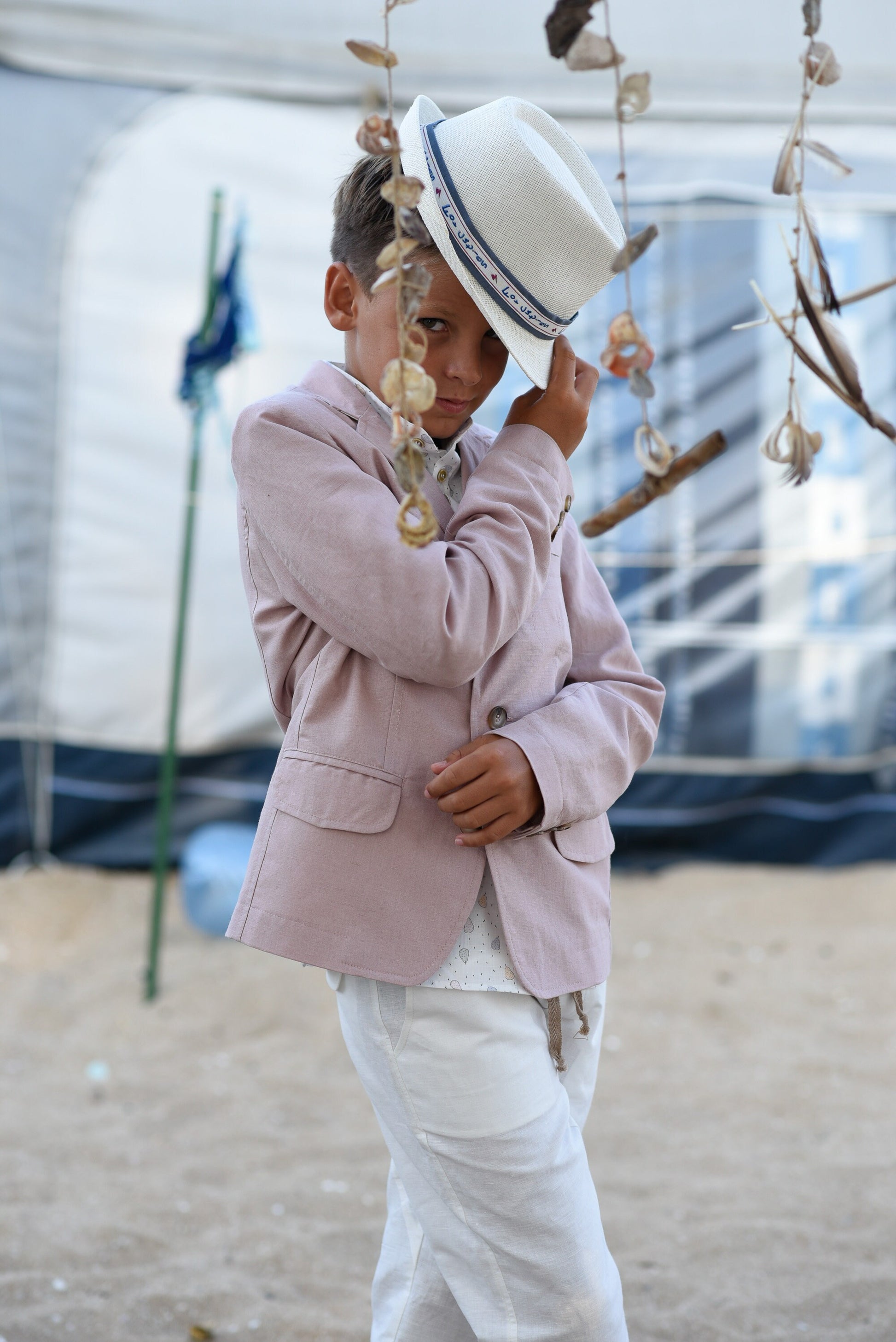 Boys wedding linen blazer/ Summer formal wear kids linen clothes/ Communion toddler boy blazer/ kids stylish linen nude color dress suit
