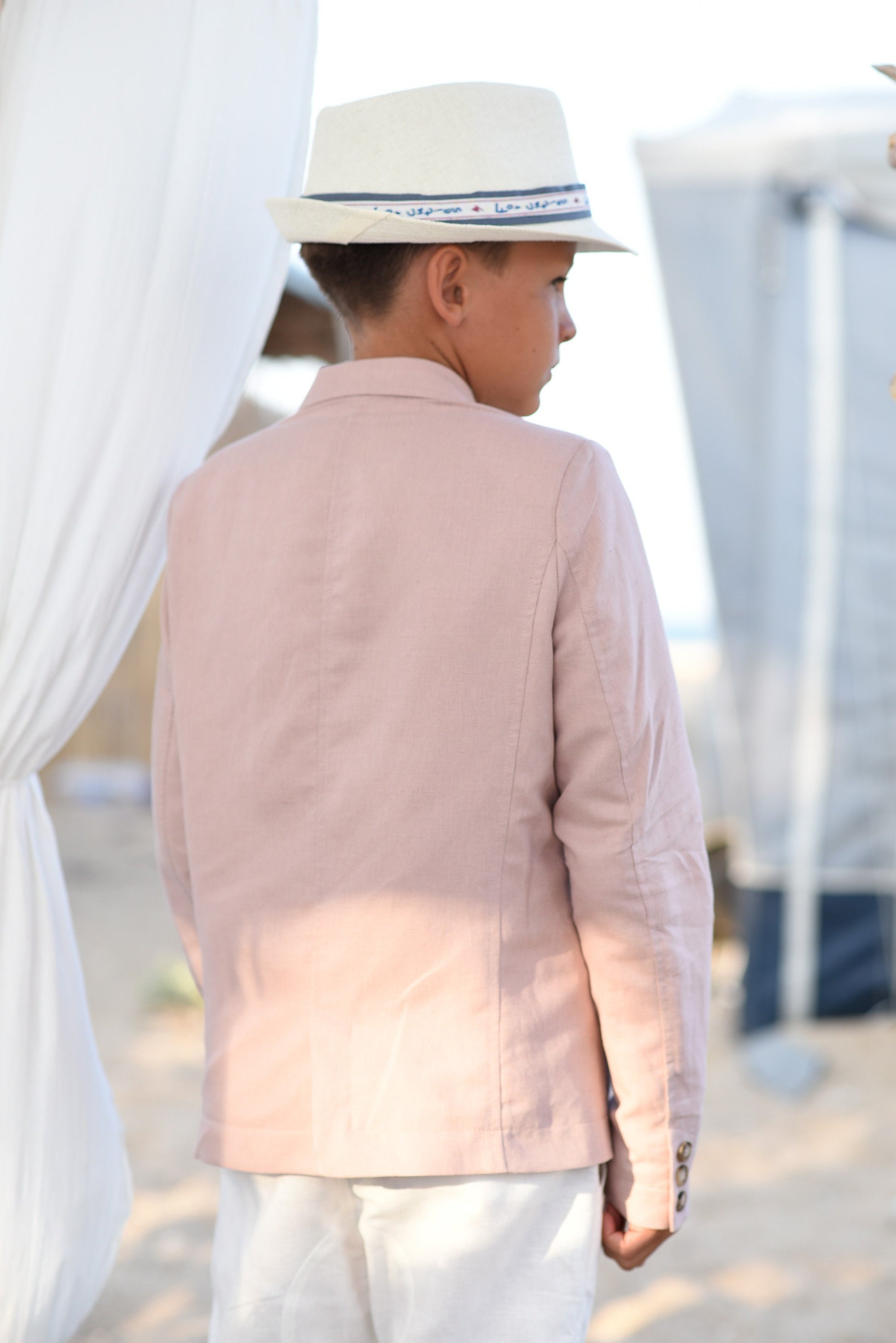 Boys wedding linen blazer/ Summer formal wear kids linen clothes/ Communion toddler boy blazer/ kids stylish linen nude color dress suit