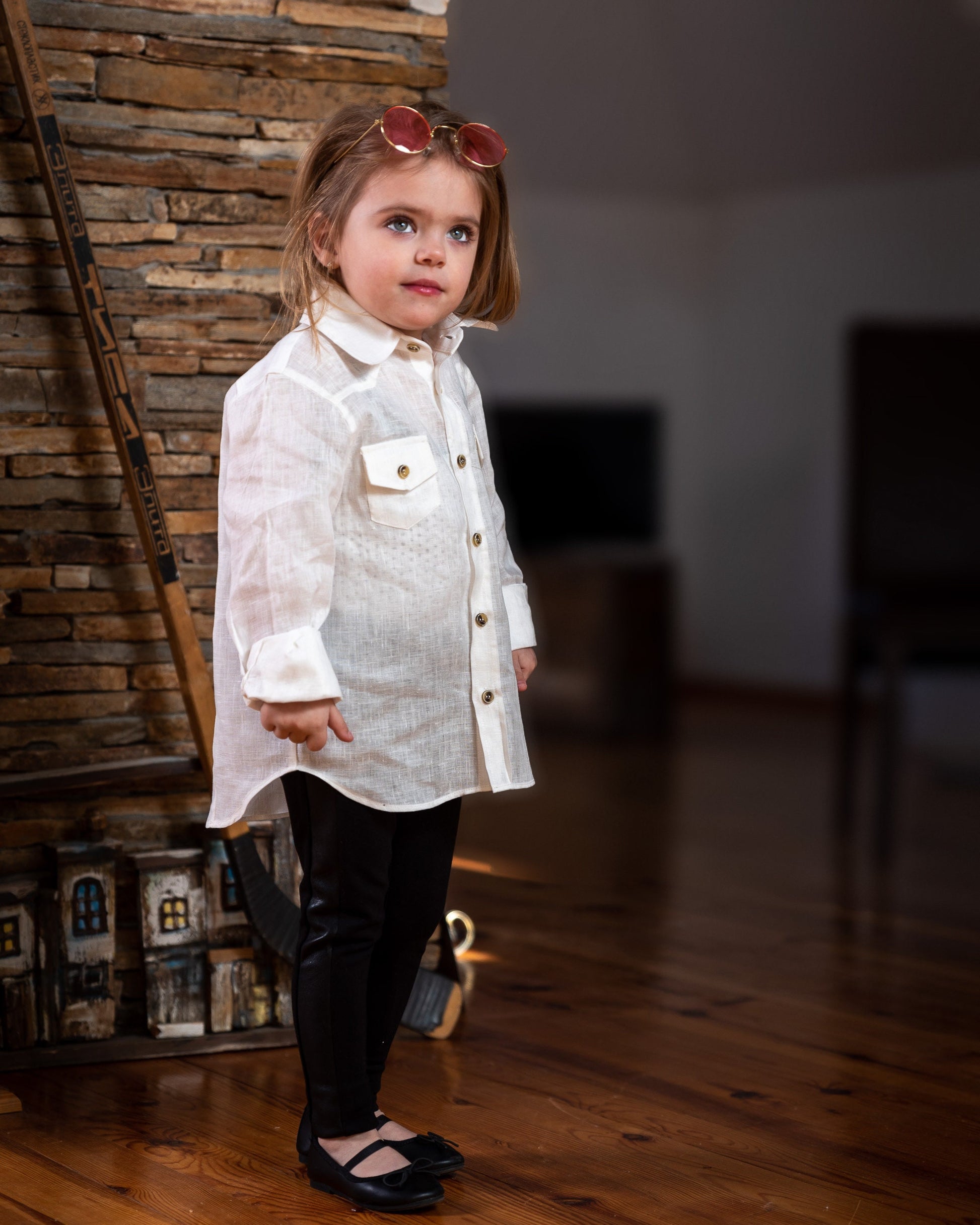 Toddler white linen shirt/ Long sleeve girls shirts/ Girls clothes/ Rustic wedding Linen clothing toddler dress shirt/ Baby girls shirt