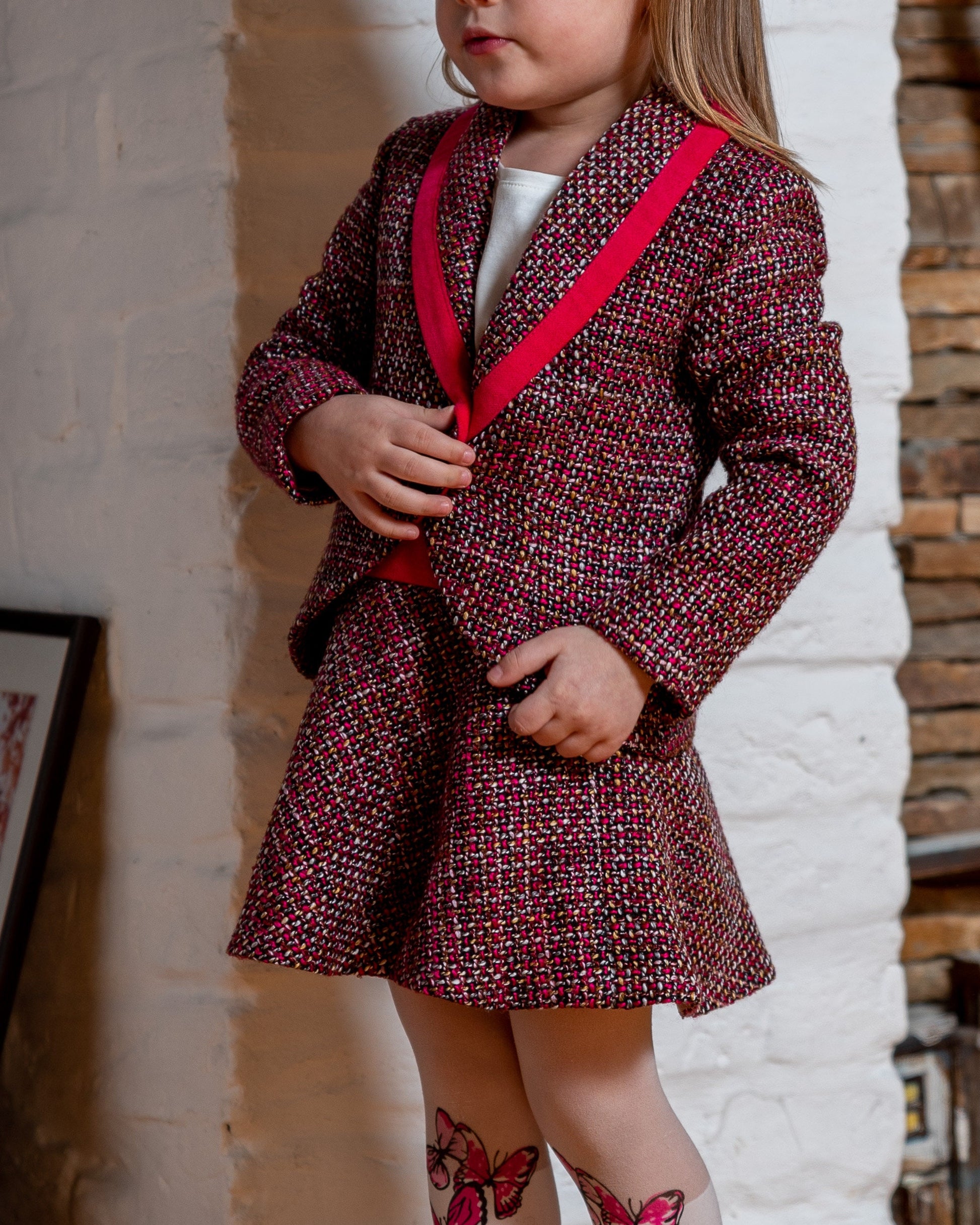 Toddler tuxedo suit girls/ Boucle tux suit formal wear toddler birthday/ Children tuxedo outfit/ Kids christening dress suit