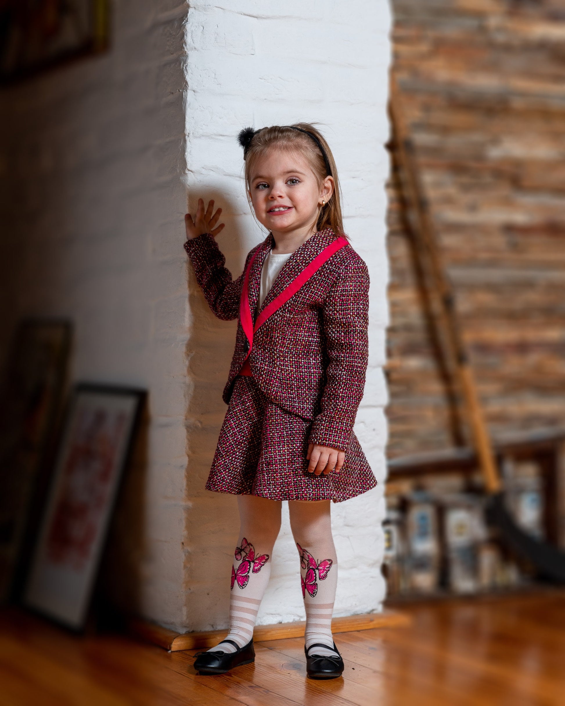 Toddler tuxedo suit girls/ Boucle tux suit formal wear toddler birthday/ Children tuxedo outfit/ Kids christening dress suit