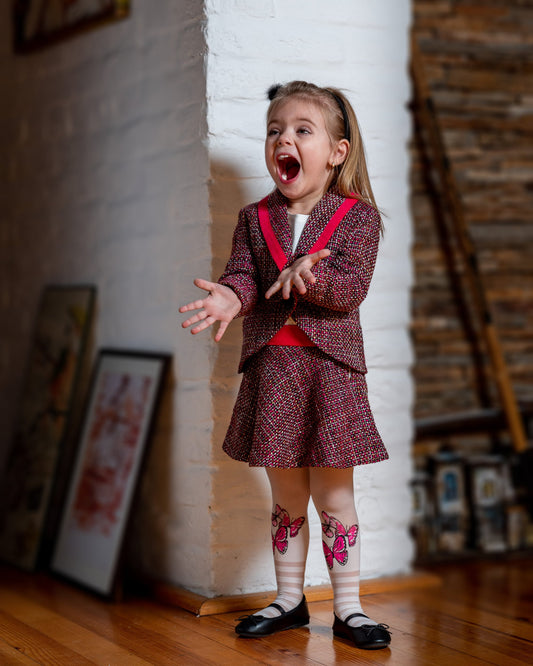 Toddler tuxedo suit girls/ Boucle tux suit formal wear toddler birthday/ Children tuxedo outfit/ Kids christening dress suit