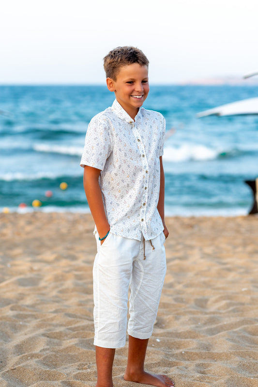 White Boys linen Bermuda pants/ Toddler linen drop crotch pants/ Kids fashion clothing/Summer linen wear/ Beach outfit