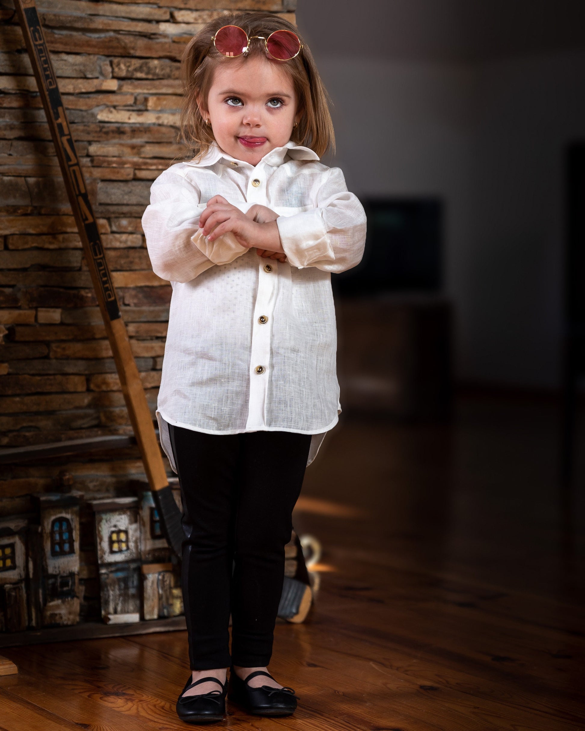 Toddler white linen shirt/ Long sleeve girls shirts/ Girls clothes/ Rustic wedding Linen clothing toddler dress shirt/ Baby girls shirt