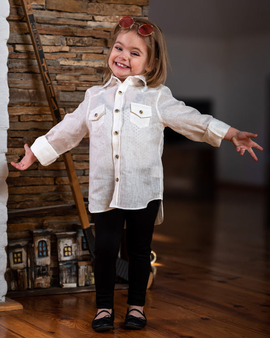 Toddler white linen shirt/ Long sleeve girls shirts/ Girls clothes/ Rustic wedding Linen clothing toddler dress shirt/ Baby girls shirt