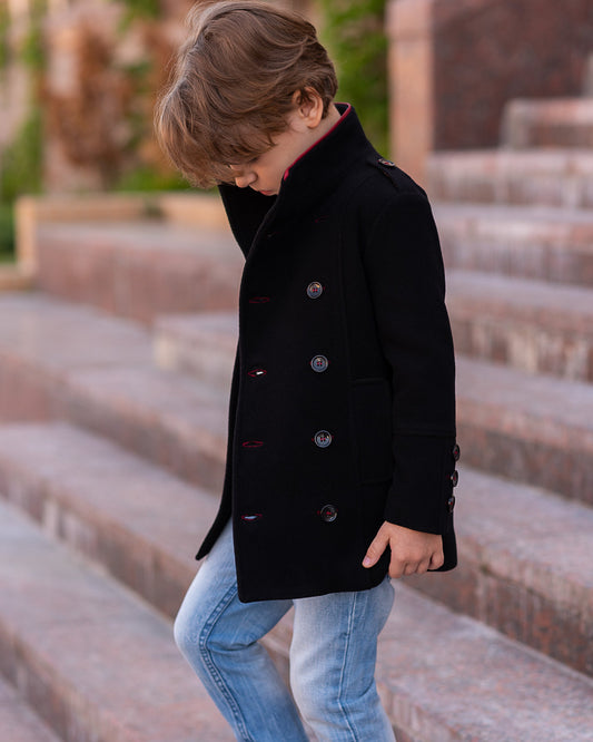 Winter double breasted black wool coat, Boys wool coat, Vintage coat, Trendy wool coat, Toddler boy coat, Kids coat, Down coat, Pea coat