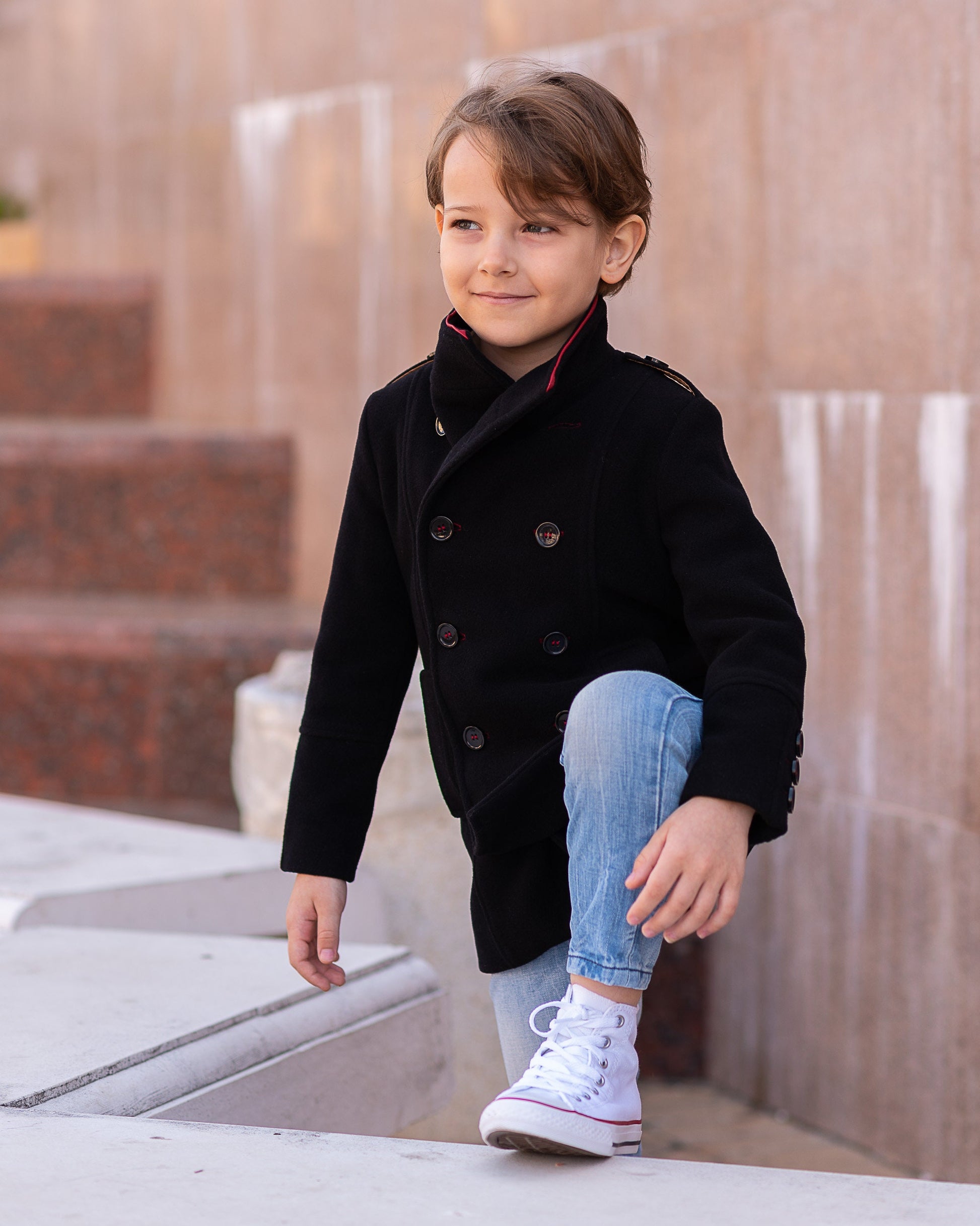 Winter double breasted black wool coat, Boys wool coat, Vintage coat, Trendy wool coat, Toddler boy coat, Kids coat, Down coat, Pea coat