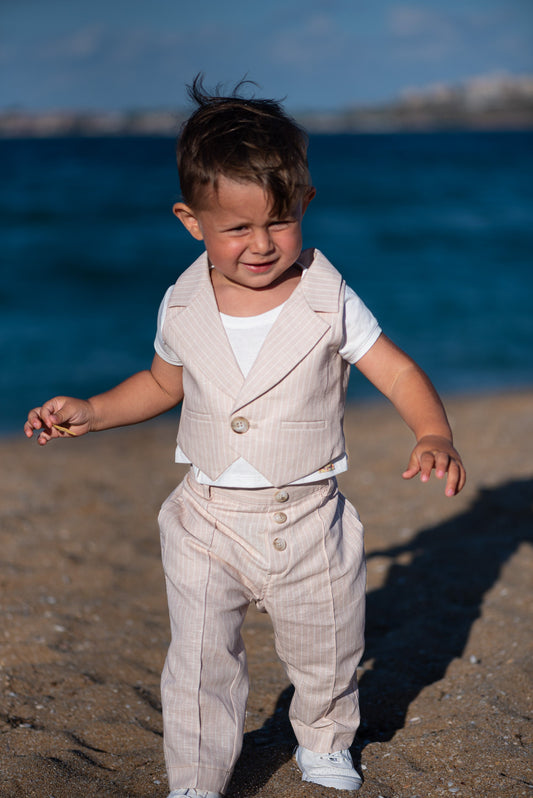 Baby boys linen suit summer formal wear kids linen outfit/ Communion toddler boy linen suit set/ Baby boy wedding outfits linen dress suits
