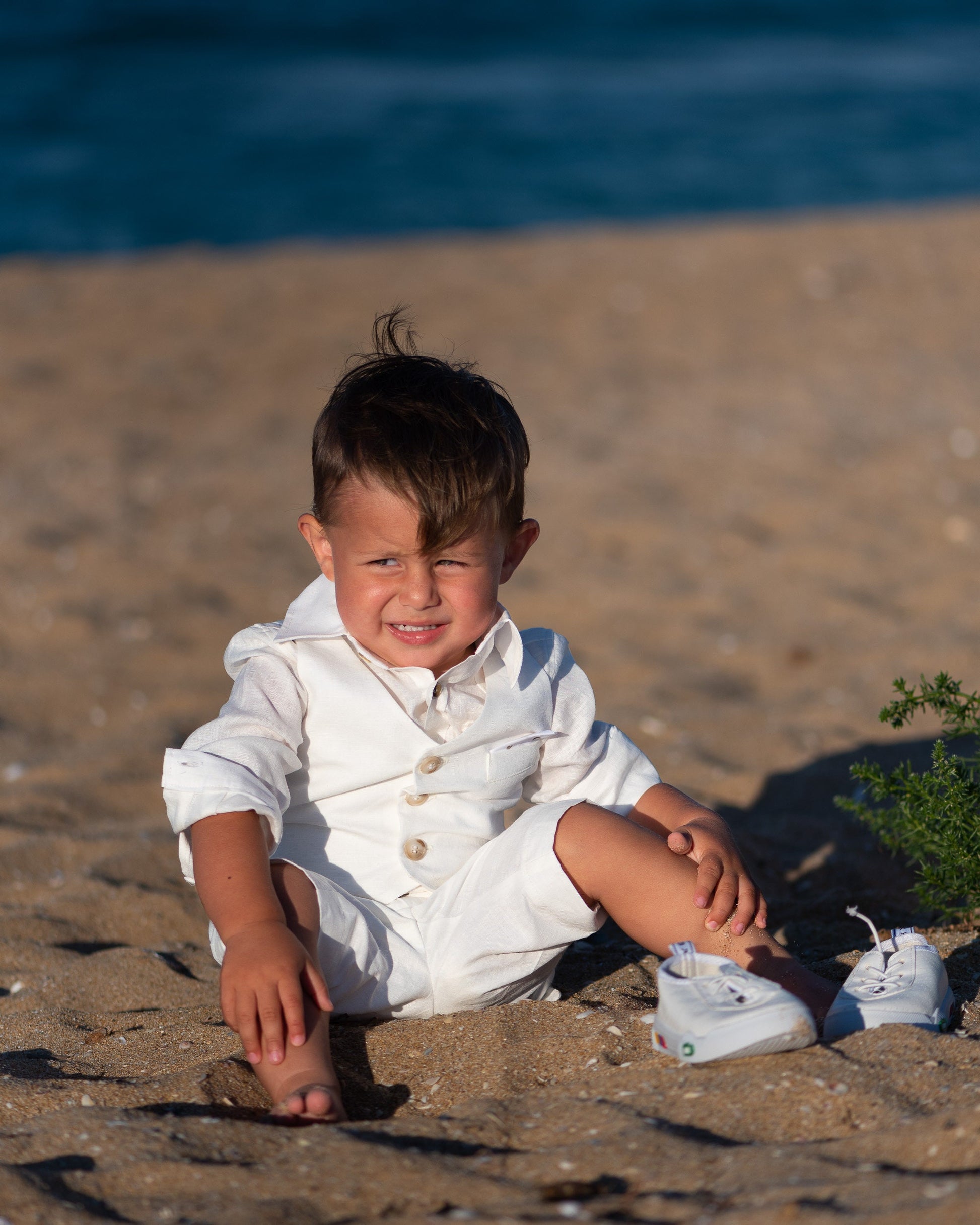 Formal baby boy white linen set/ Baby Christening outfit/ 3 piece set for babies/Linen baby wear/ Baby boy gift/ Baby suit