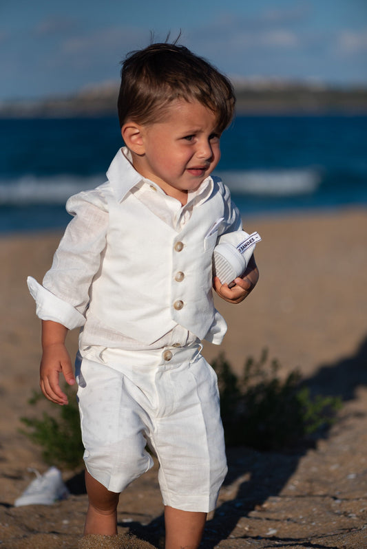Formal baby boy white linen set/ Baby Christening outfit/ 3 piece set for babies/Linen baby wear/ Baby boy gift/ Baby suit