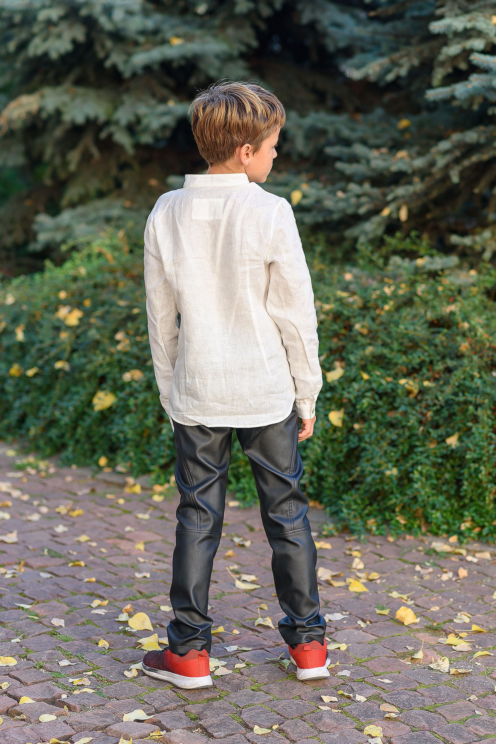 Boys white linen shirt with long sleeve/ Kids stand collar linen shirt/ Classic linen shirt toddler boy/ Formal linen collar Button up shirt
