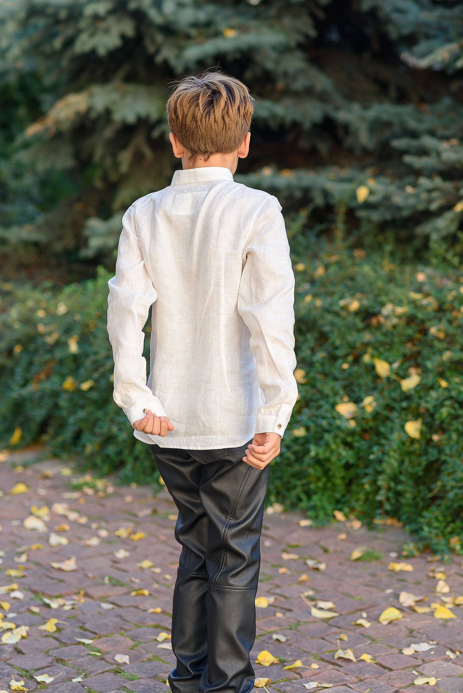 Boys white linen shirt with long sleeve/ Kids stand collar linen shirt/ Classic linen shirt toddler boy/ Formal linen collar Button up shirt