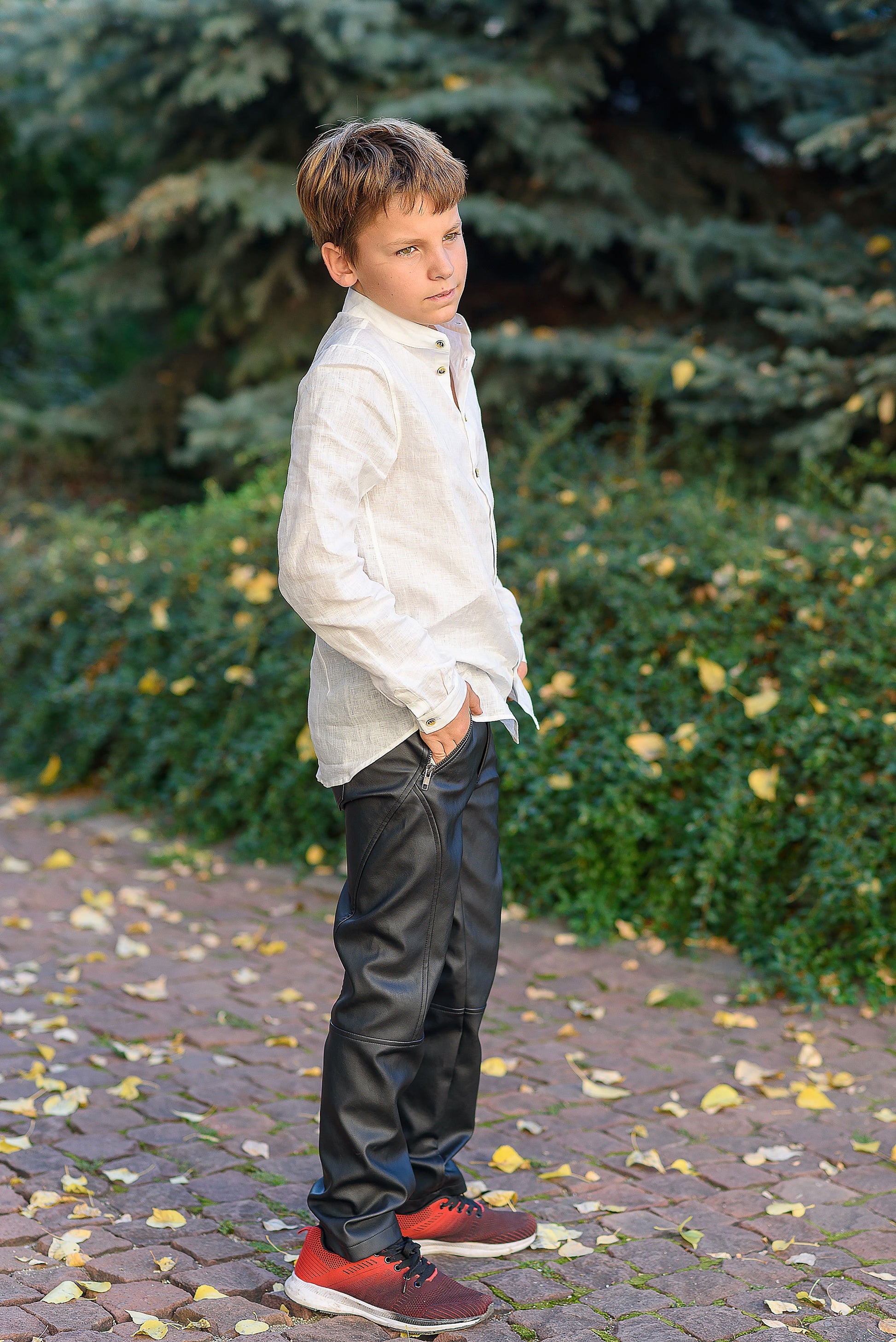 Boys white linen shirt with long sleeve/ Kids stand collar linen shirt/ Classic linen shirt toddler boy/ Formal linen collar Button up shirt