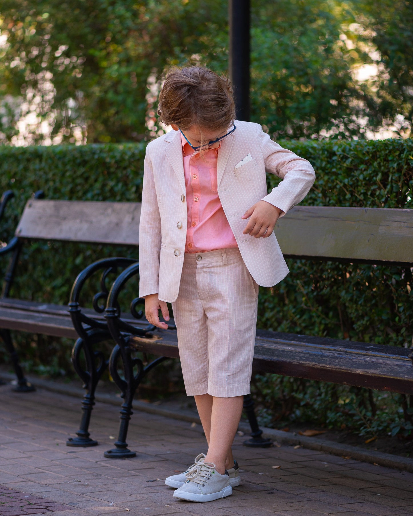 Boys formal linen suit/ Toddler boy striped linen suit/ Kids baptism outfit/ Beach wedding page ring bearer summer clothes