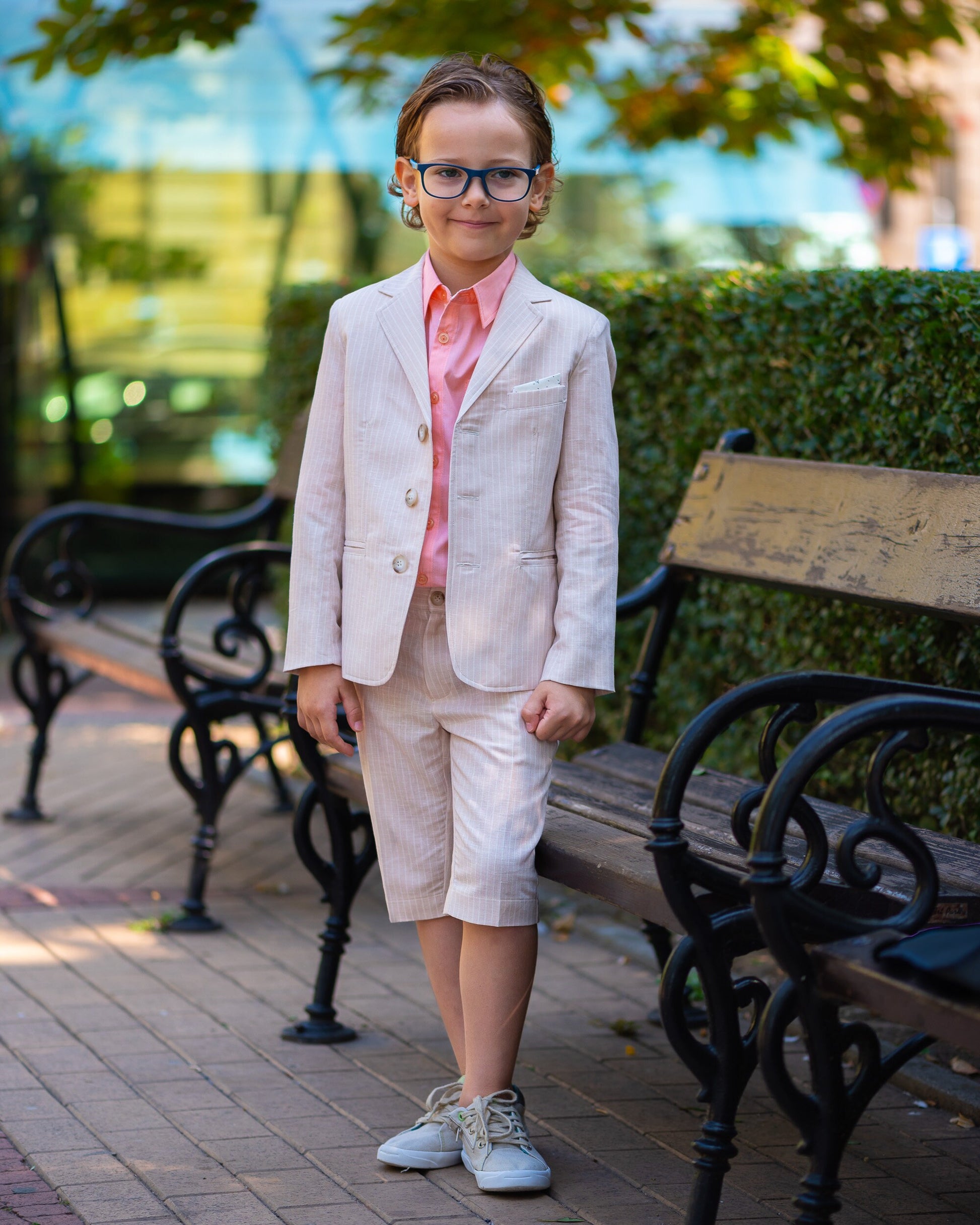 Boys formal linen suit/ Toddler boy striped linen suit/ Kids baptism outfit/ Beach wedding page ring bearer summer clothes
