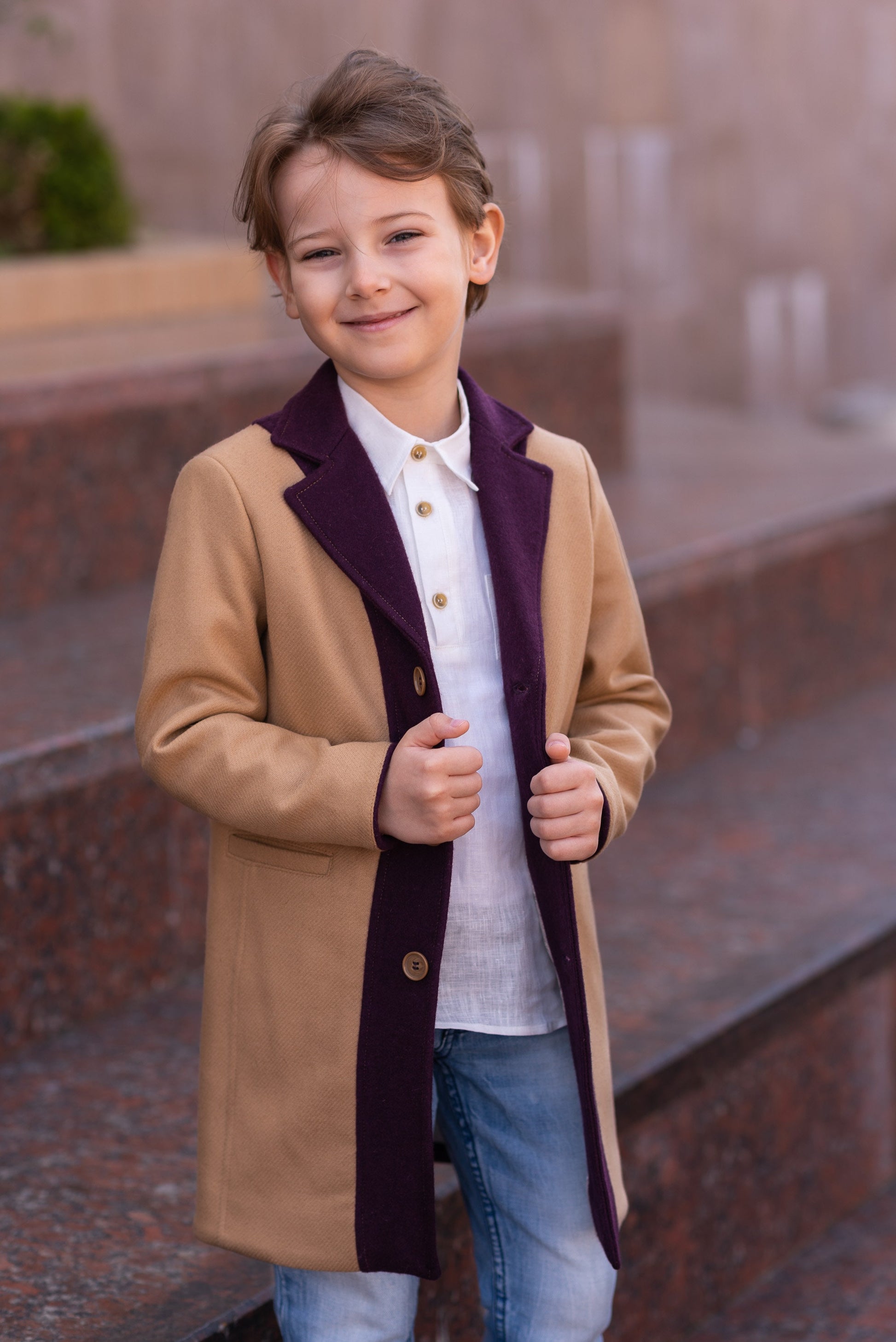 Trendy 2 colors wool coat for boy/ Kids long wool coat/ Children's stylish wool coat/ Long pea coat jacket/ Toddlers boy overcoat