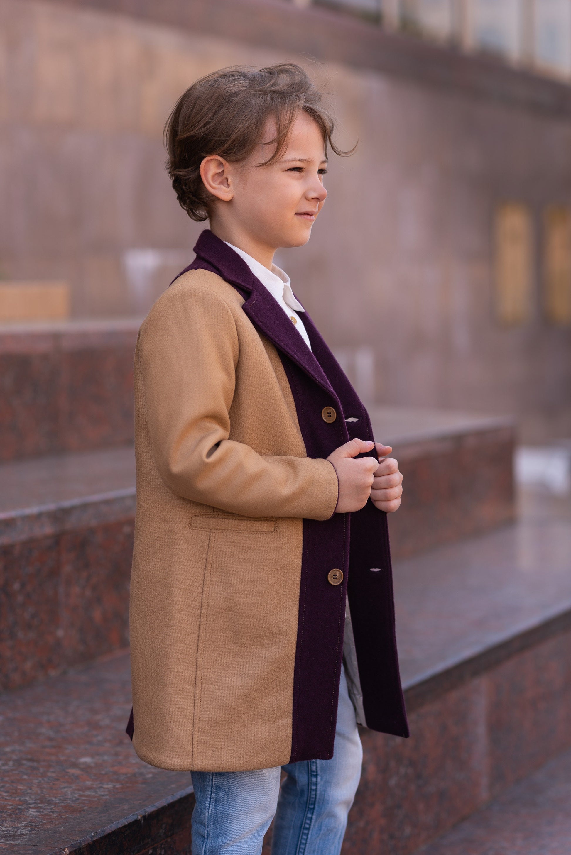 Trendy 2 colors wool coat for boy/ Kids long wool coat/ Children's stylish wool coat/ Long pea coat jacket/ Toddlers boy overcoat