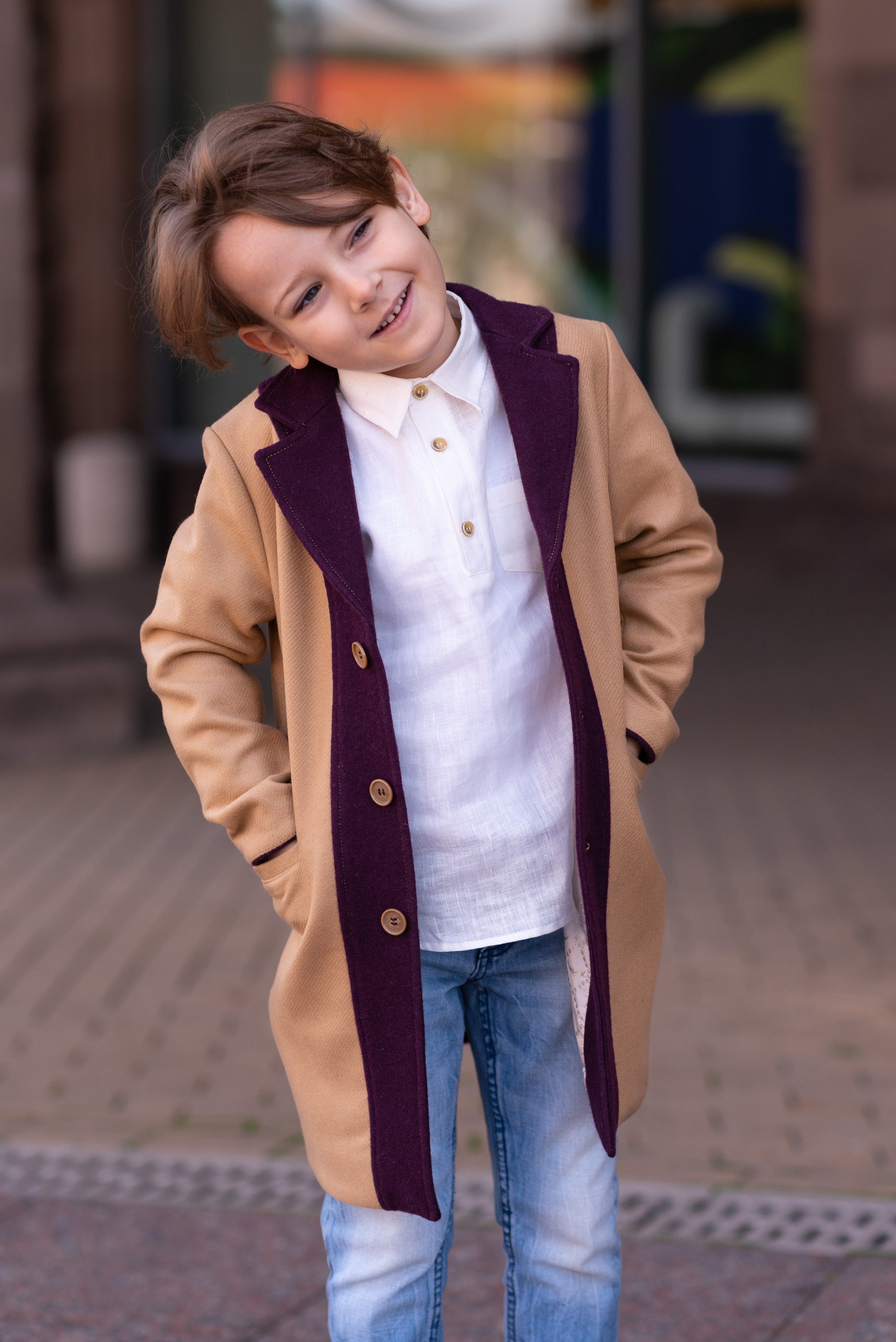 Trendy 2 colors wool coat for boy/ Kids long wool coat/ Children's stylish wool coat/ Long pea coat jacket/ Toddlers boy overcoat
