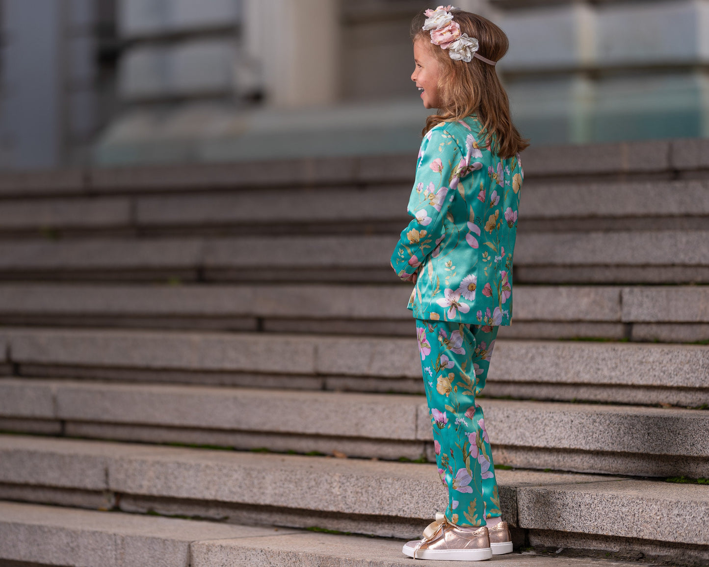 Flower printed satin girls outfit/ 2 piece suit formal wear toddler birthday/ Jacket and pants outfit for girls/ Designer formal wear