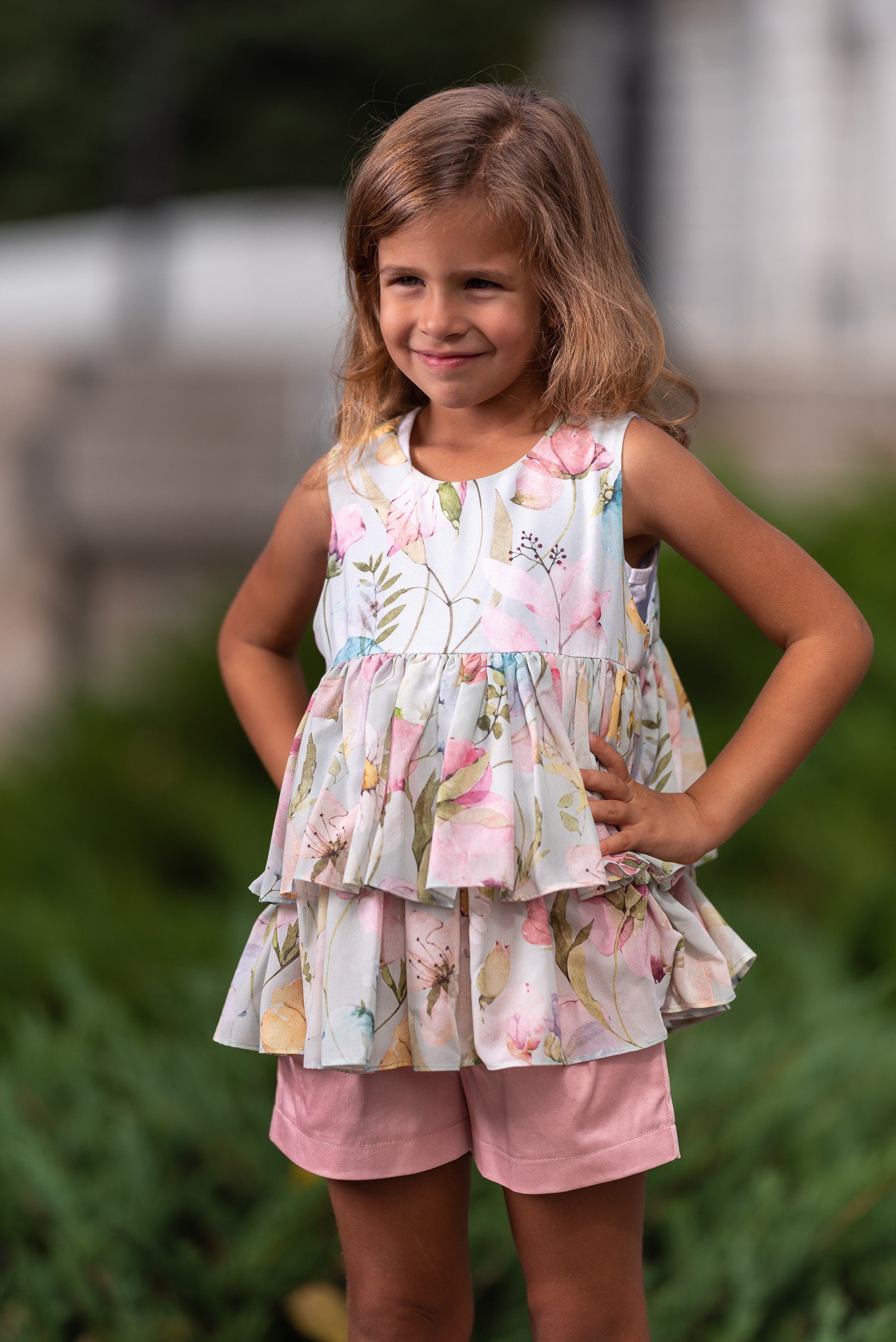 Girls flower printed chiffon top/ Trendy kids top/ Flared dress/ Toddler girl summer top/ summer clothes/ Luxury designer girls top