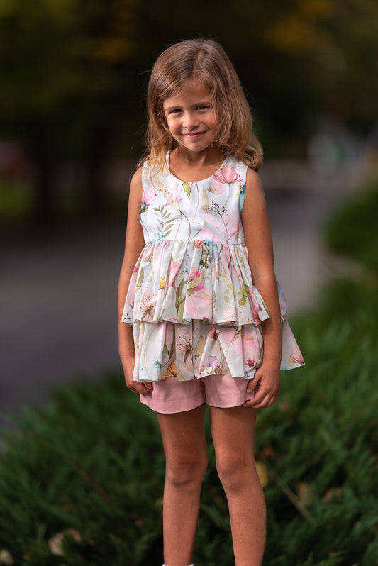 Girls flower printed chiffon top/ Trendy kids top/ Flared dress/ Toddler girl summer top/ summer clothes/ Luxury designer girls top