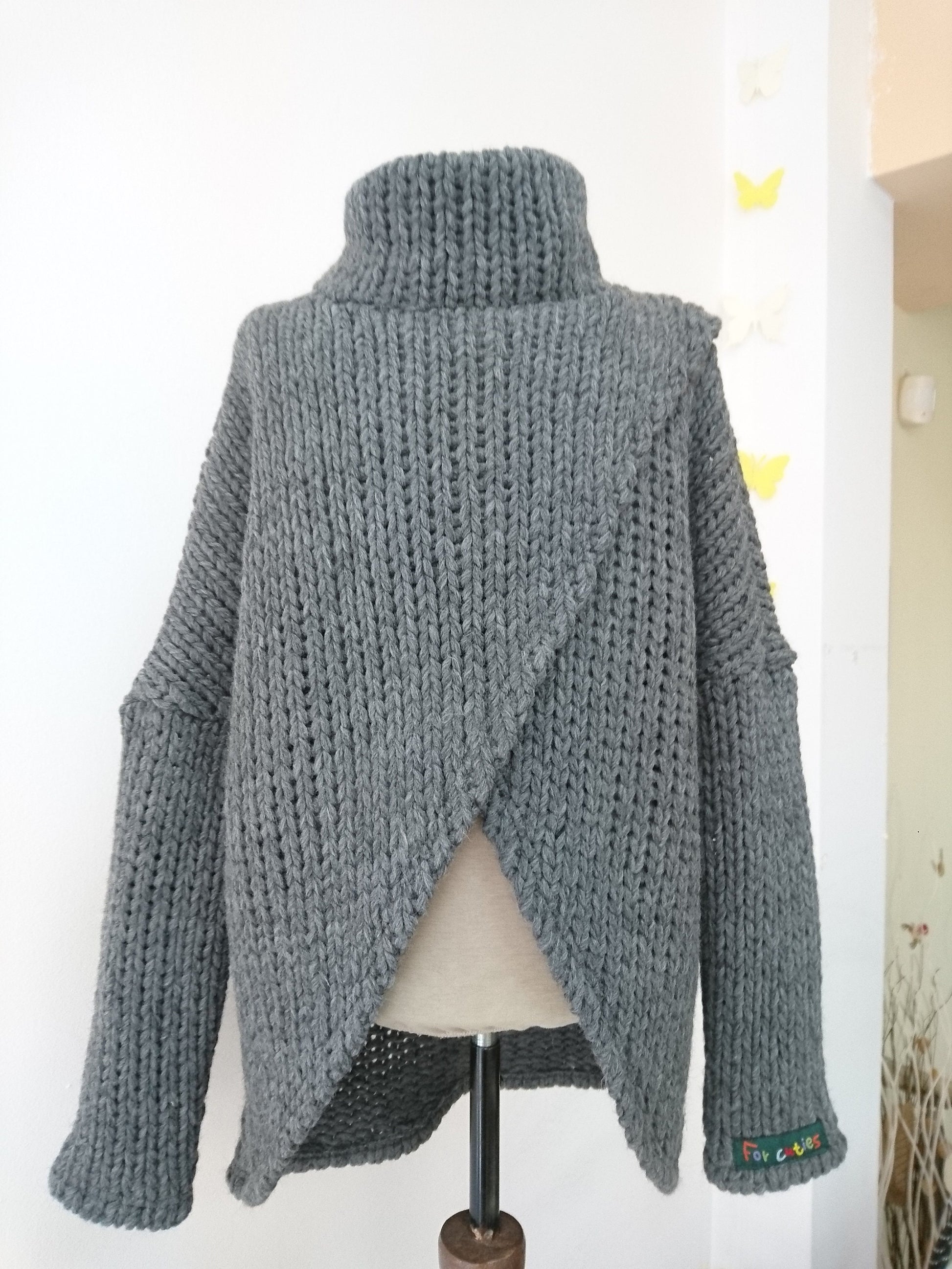 Girl wool sweater cardigan/ Chunky sweater/ Wool cape coat/ Kids wool cardigan/ Wrap cardigan/ Winter loose sweater/ Turtleneck cardigan