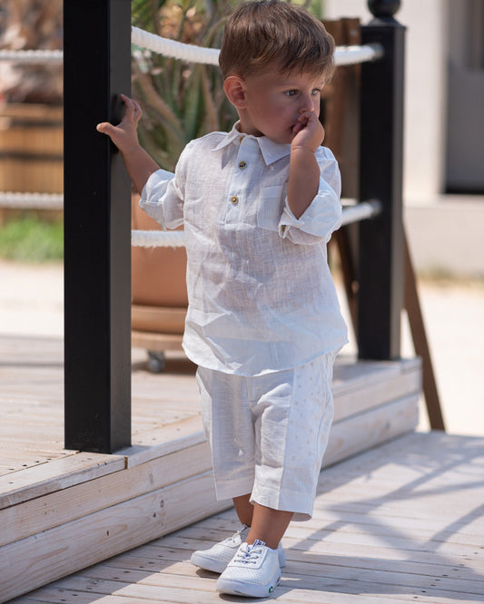 Communion baby boy white linen set/ Baby Christening summer outfit/ 2 piece set for babies/Linen baby wear/ Baby boy gift/Baby birthday suit