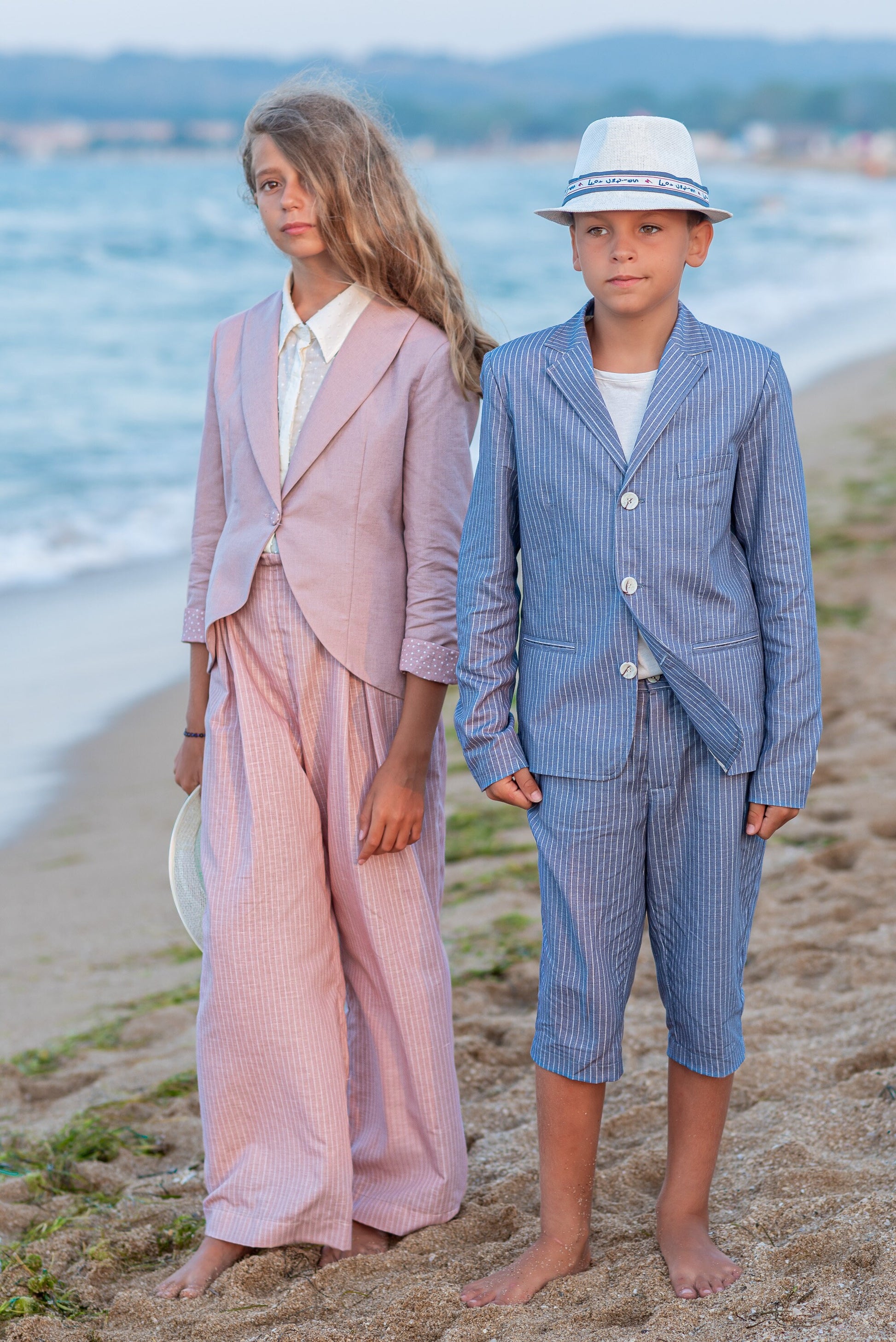 2 piece linen suit for girls/ Tailored toddler suit formal dress wear for girls/ Children formal wear/ Summer designer outfit girls