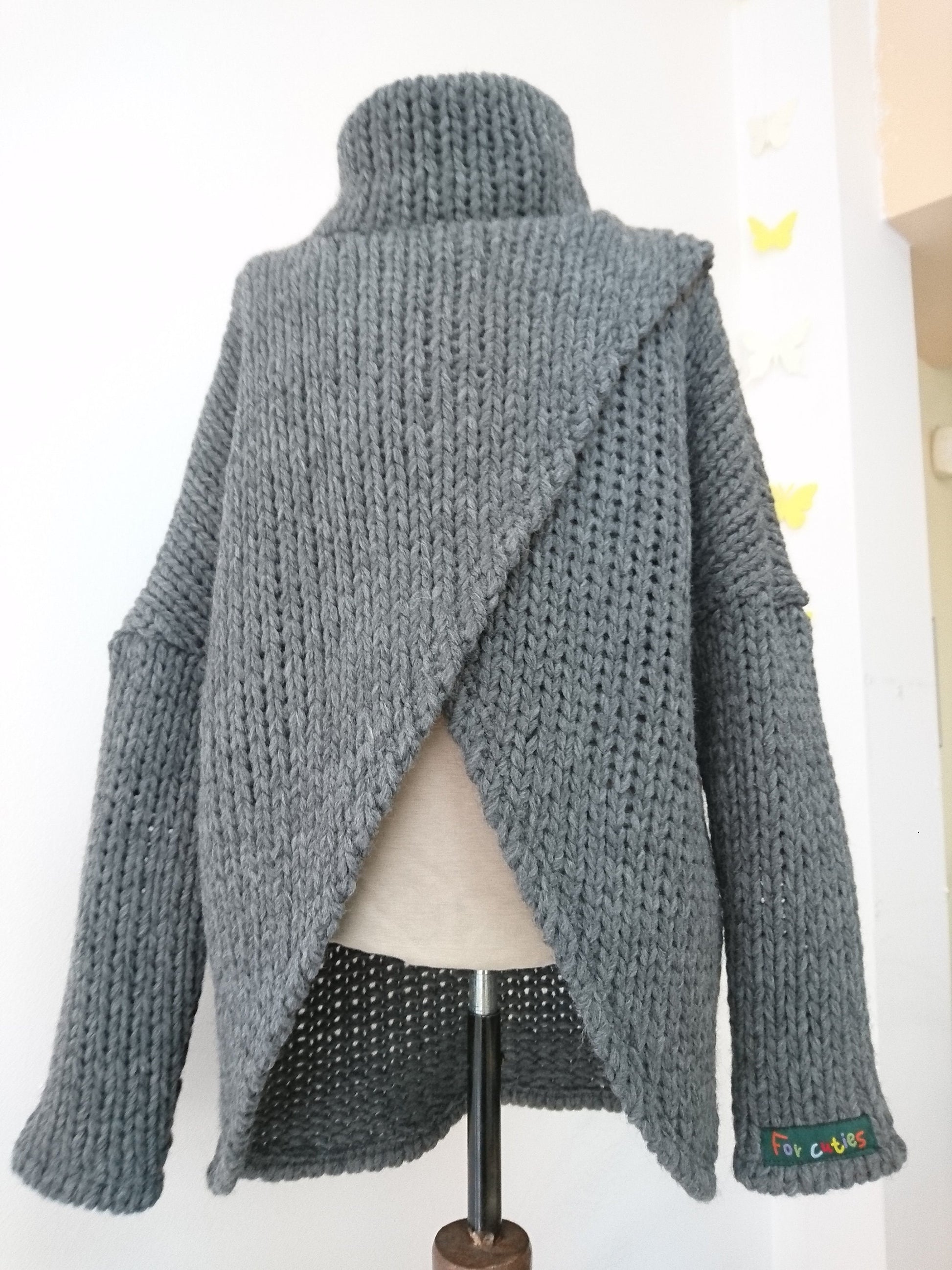 Girl wool sweater cardigan/ Chunky sweater/ Wool cape coat/ Kids wool cardigan/ Wrap cardigan/ Winter loose sweater/ Turtleneck cardigan