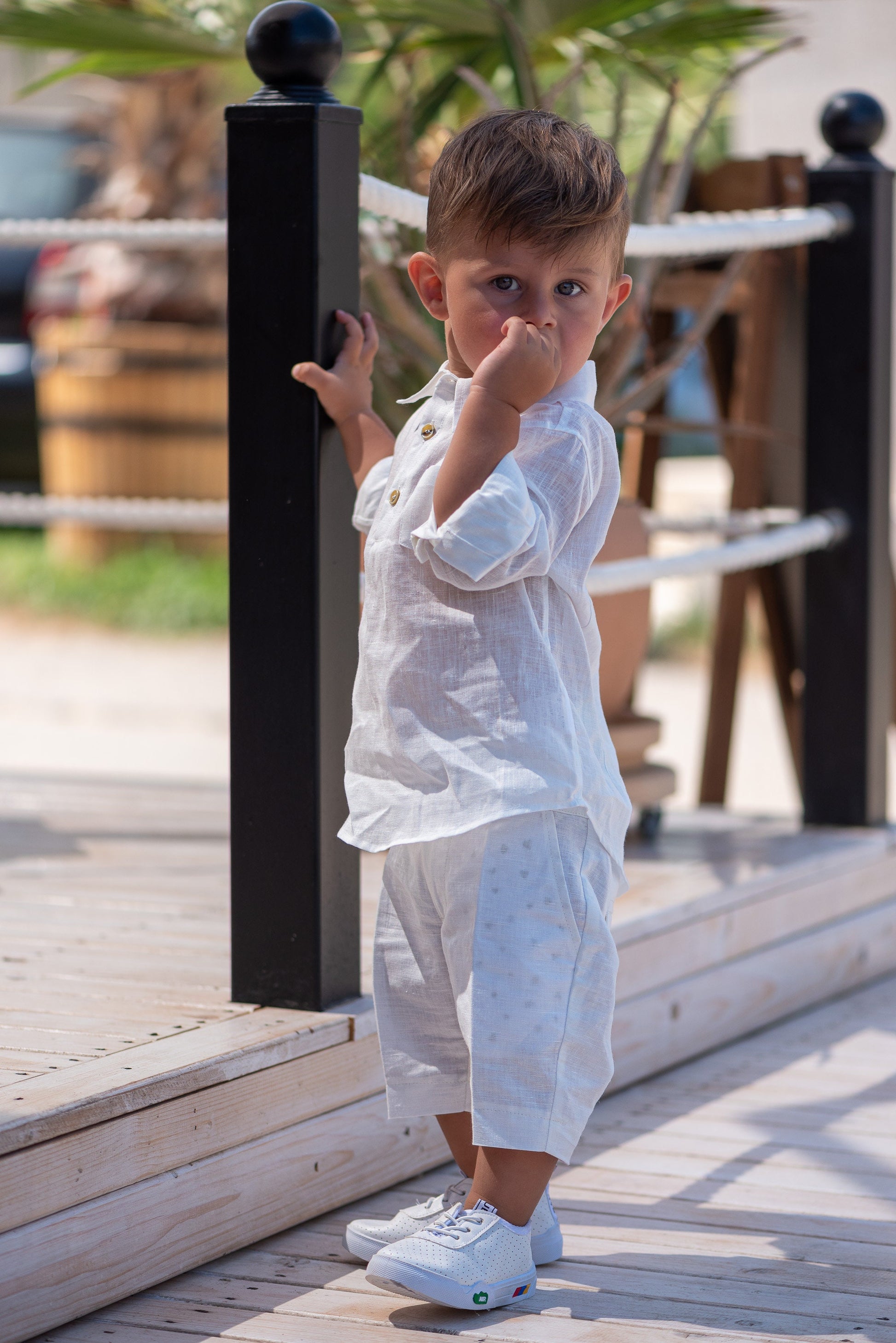 Communion baby boy white linen set/ Baby Christening summer outfit/ 2 piece set for babies/Linen baby wear/ Baby boy gift/Baby birthday suit