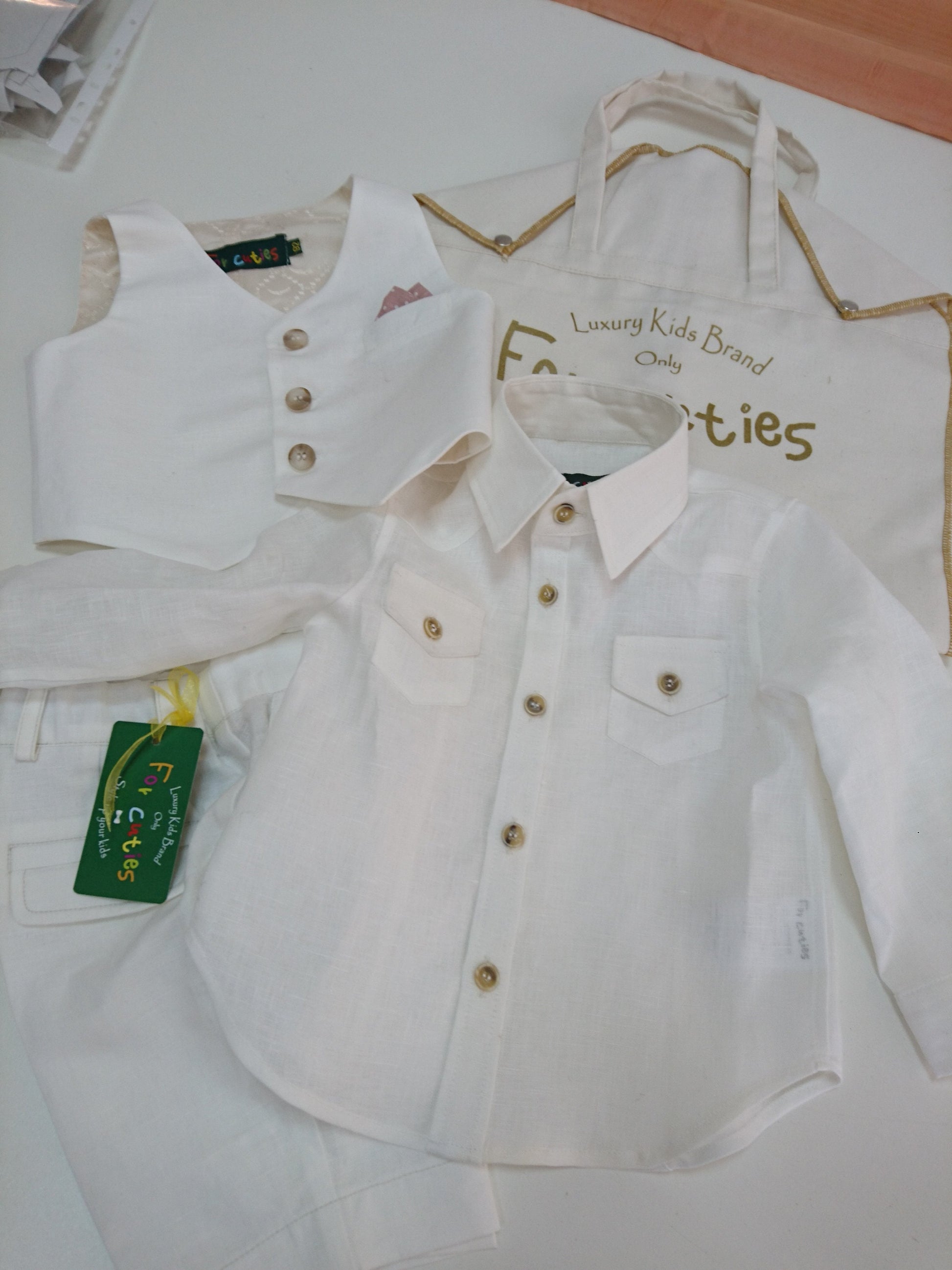 Formal baby boy white linen set/ Baby Christening outfit/ 3 piece set for babies/Linen baby wear/ Baby boy gift/ Baby suit