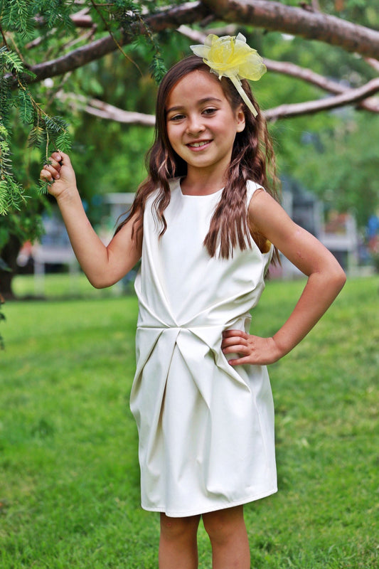 Girls white dress/Faux leather ivory dress/Bridesmaid girls dress/Kids midi dress/Toddler girls shift dress/White party dress/Black dress