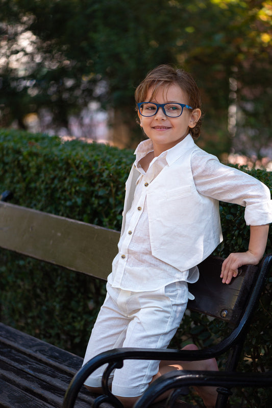 White linen summer set for boys/ Beach wedding outfit boys/ Communion linen clothing toddler dress shirt outfit/ Stylish outfit for boys