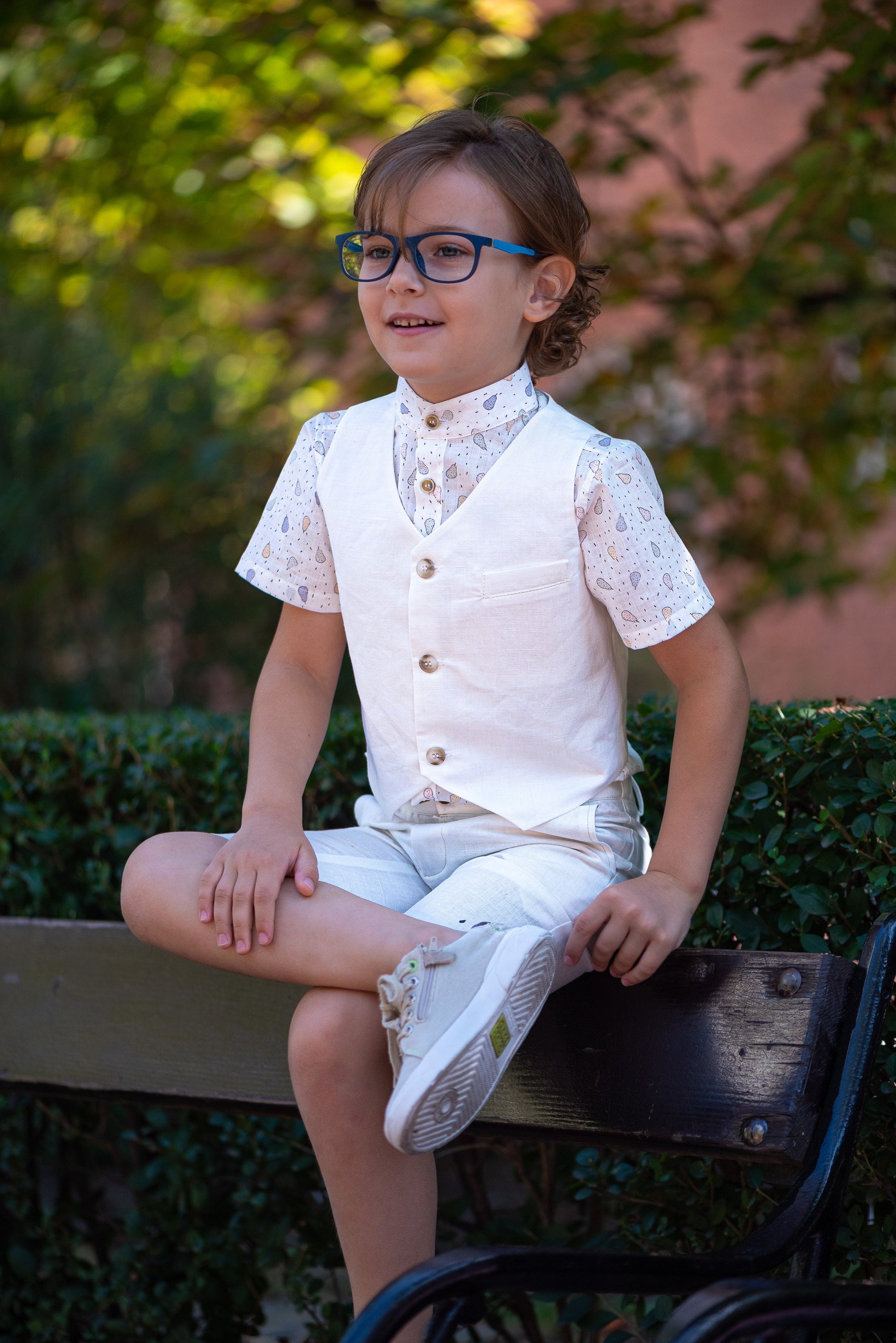 White linen summer set for boys/ Beach wedding outfit boys/ Communion linen clothing toddler dress shirt outfit/ Stylish outfit for boys